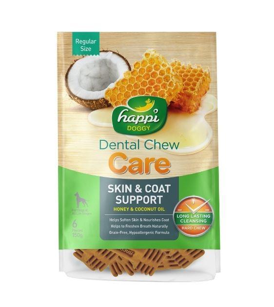 Happi Skippi (Happi Doggy) CARE Dental Dog Chews for Teeth Cleaning & Skin Coat Support - Healthy Dog Treats for Small Medium Large Breeds - Perfect for Daily Oral Care & Grooming Routine