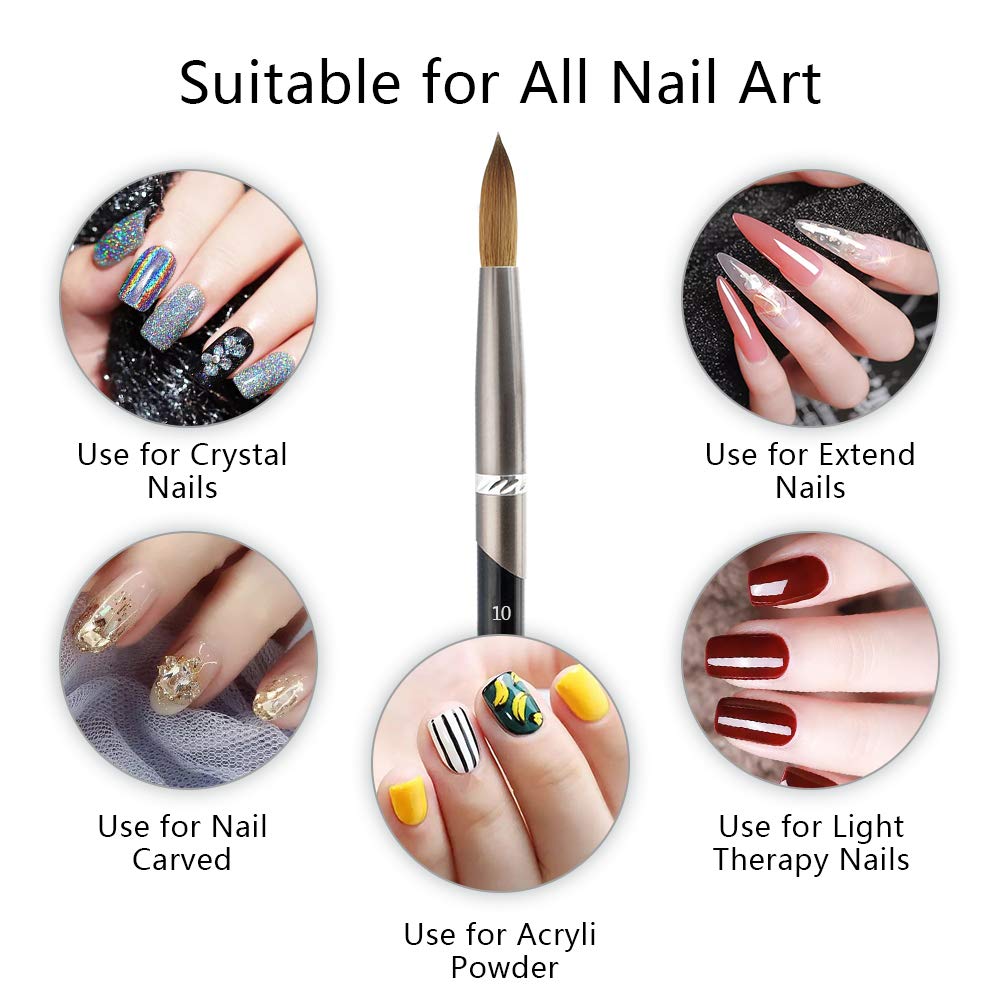 Premium Kolinsky Sable Acrylic Nail Brush - Size 10 Oval Professional Nail Art Brush for Acrylic Powder Application | Ideal for Beginners & Manicurists | Perfect for Salon, Home Use & Nail Art Designs