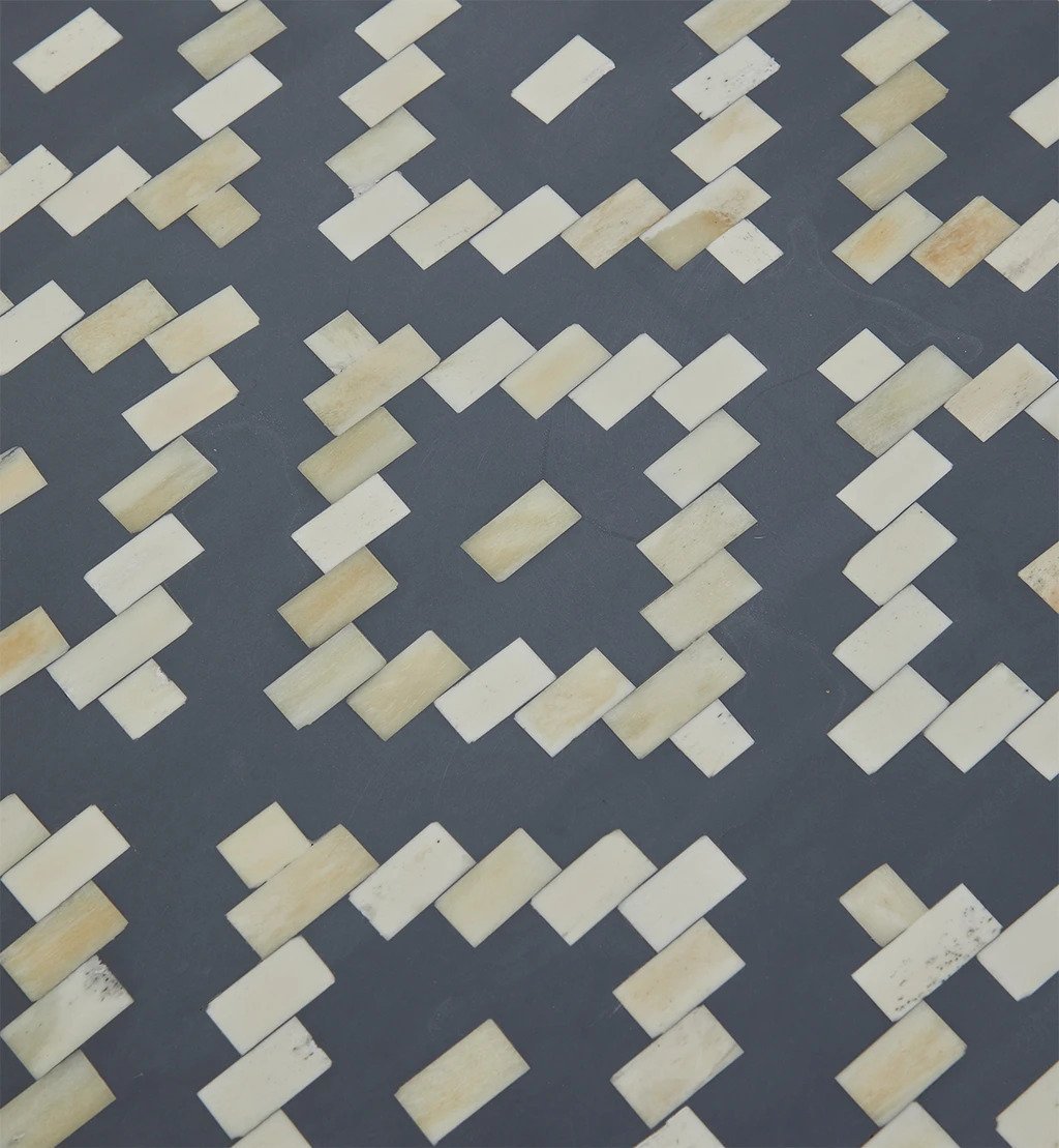 Handmade Bone Inlay Dresser with 4 Drawers - Geometric Diamond Pattern in Elegant Grey - Perfect for Bedroom, Living Room or Office Storage