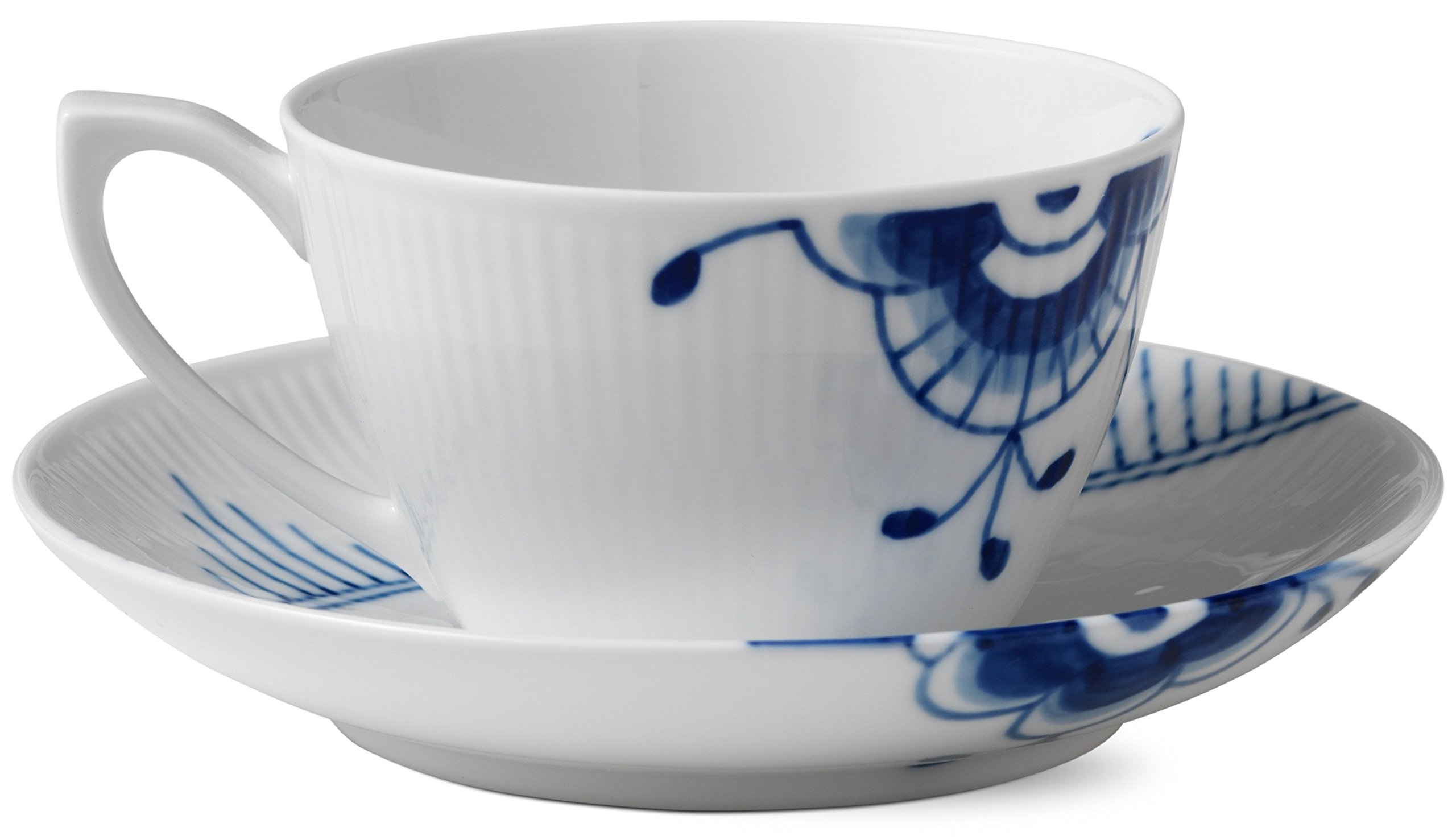 Premium Blue Fluted Mega Tea Cup and Saucer Set - Elegant Porcelain Tea Cup for Afternoon Tea, High Tea, and Special Occasions