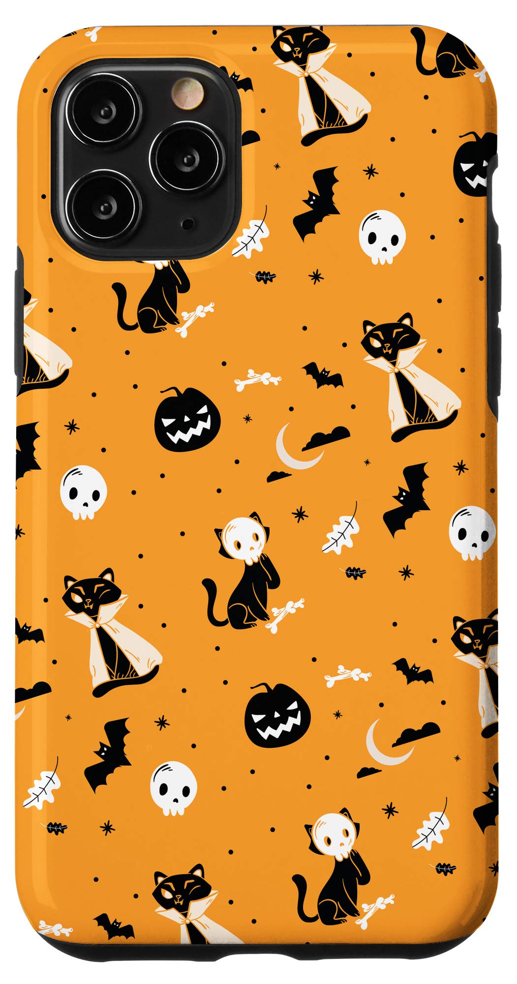 Halloween iPhone 11 Pro Case - Pumpkin, Jack-o'-Lantern, Cat & Bats Design | Shockproof Protective Phone Cover for Fall Festival, Trick or Treating & Spooky Season