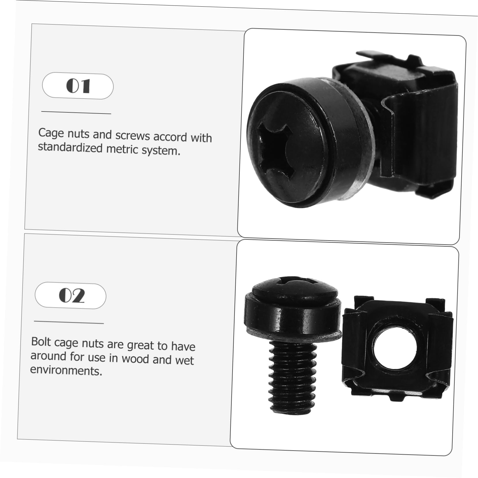 UKCOCO 50pcs Black Rackmount Square Insert Nuts - M6 Thread Server Rack Hardware for Secure Mounting | Perfect for Data Center, Network Equipment & Server Cabinet Installation
