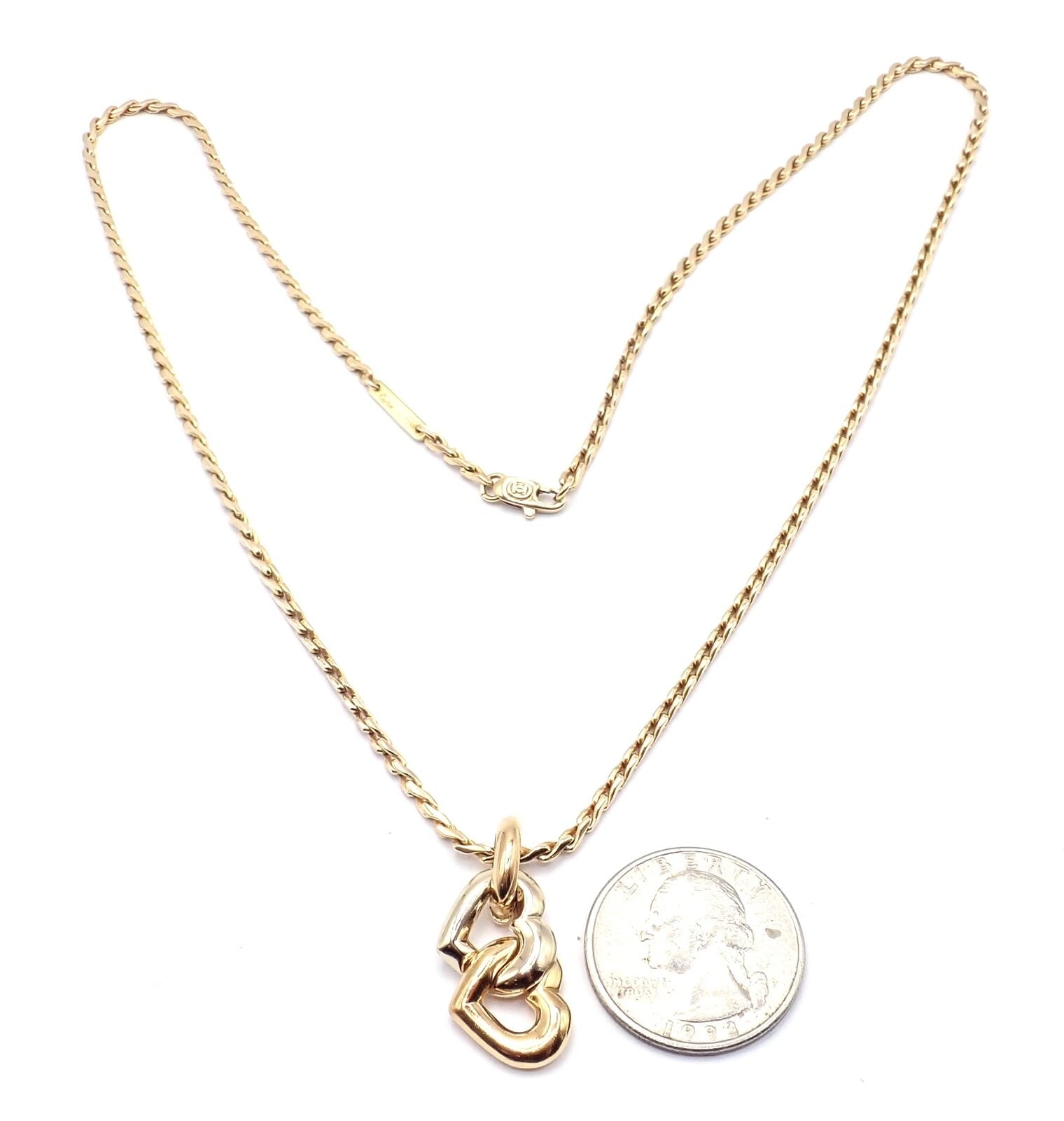 Authentic Cartier 18k Yellow & White Gold Double Heart Pendant Necklace - Luxury Jewelry Gift for Women, Perfect for Anniversaries & Valentine's Day