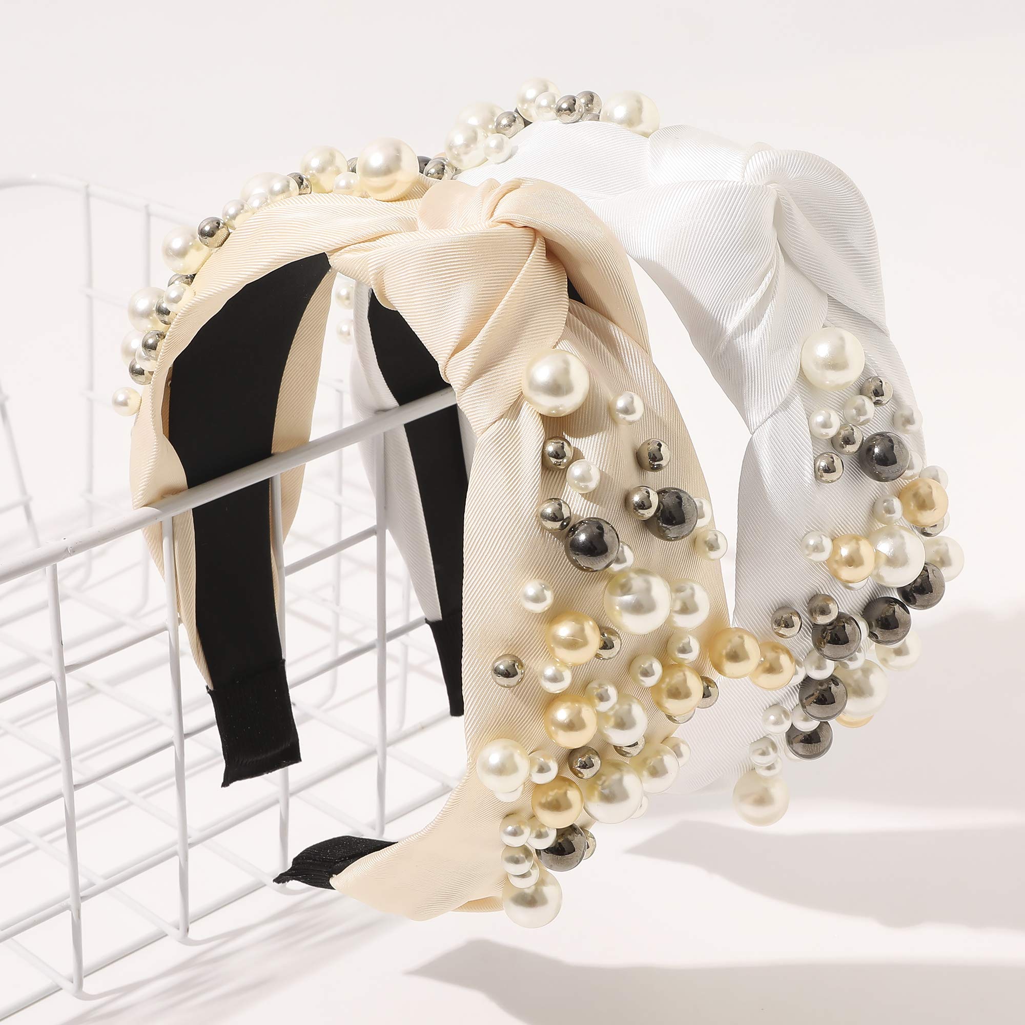 Elegant Knotted Pearl Headbands for Women - Non-Slip Fashion Hair Accessories (White, Gray, Beige) | Perfect for Weddings, Parties & Everyday Style