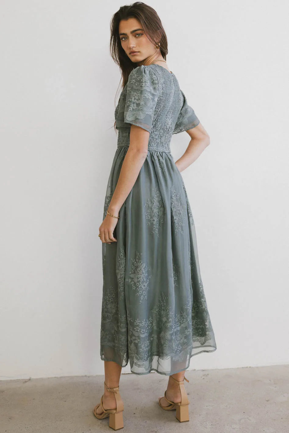 Alora Embroidered Floral Summer Dress for Women - Teal Blue Boho Maxi Dress with V-Neck & Side Slits | Perfect for Beach Vacations, Weddings & Date Nights