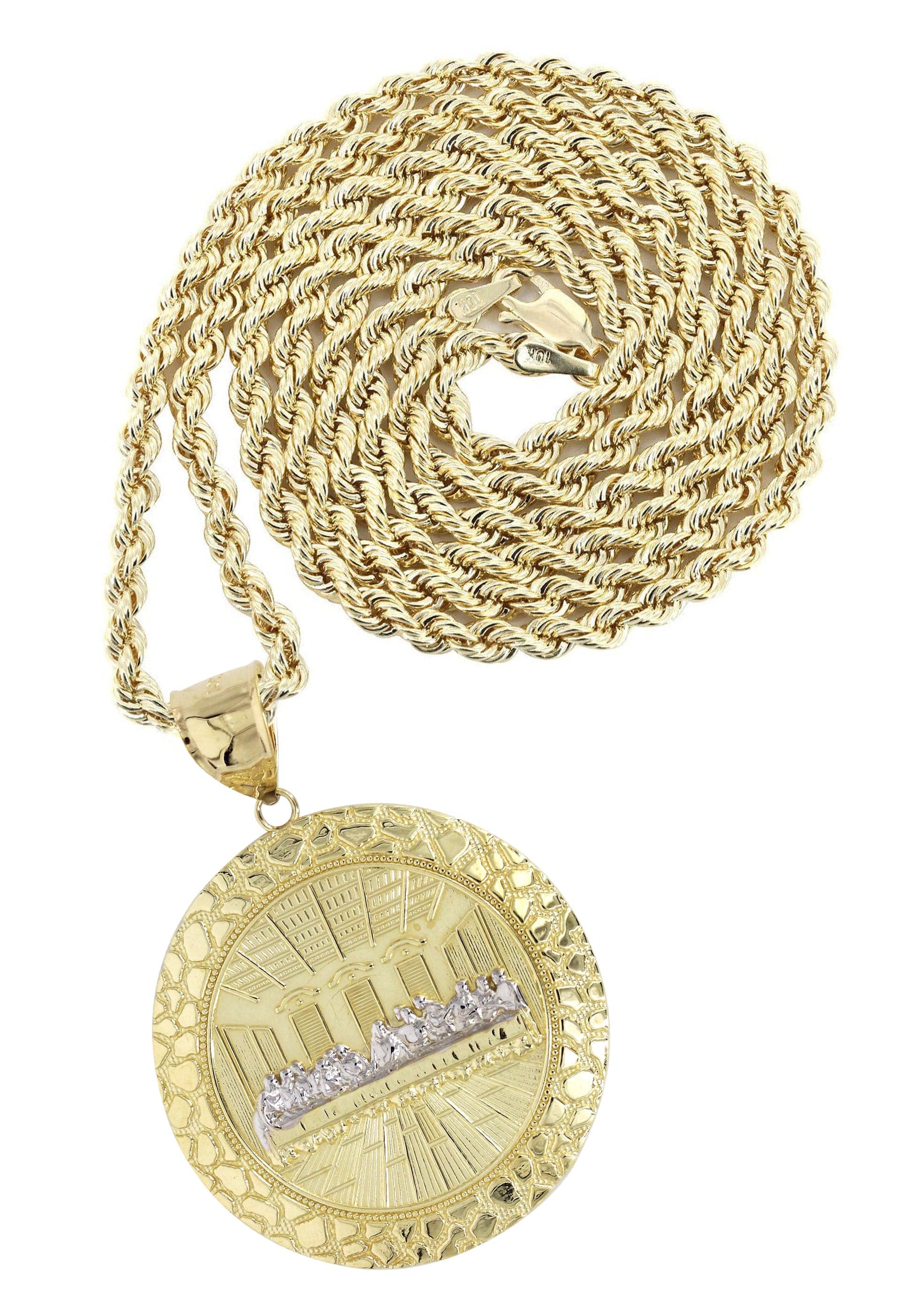 10K Yellow Gold Round Last Supper Pendant Necklace for Women & Men - 17.8 Grams Religious Jewelry - Perfect for Baptism, Confirmation & Christian Gifts
