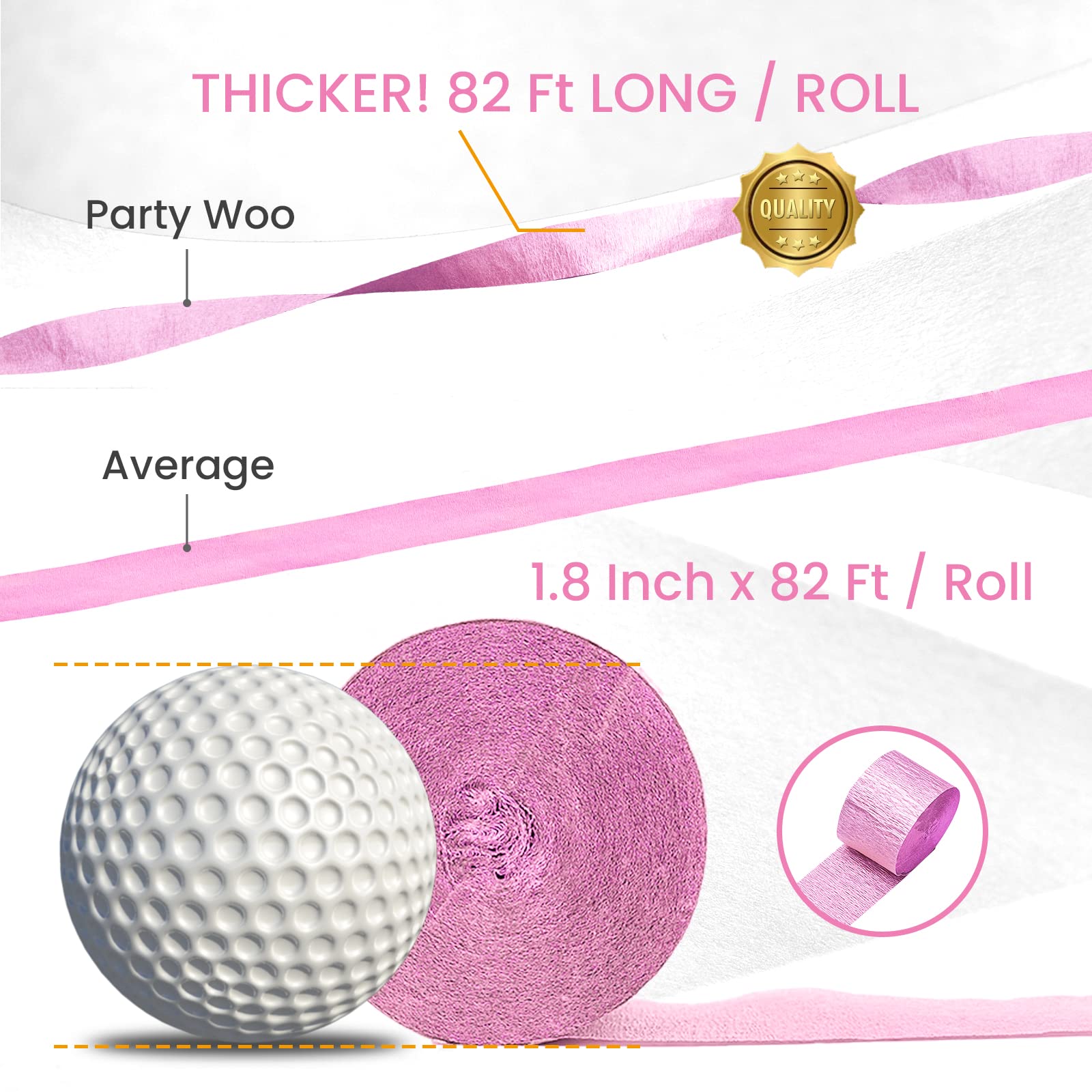 PartyWoo Crepe Paper Streamers - 8 Rolls (656ft Total) - Metallic Gold, White & Pink Decorative Streamers for Birthday, Wedding & Party Decorations (1.8