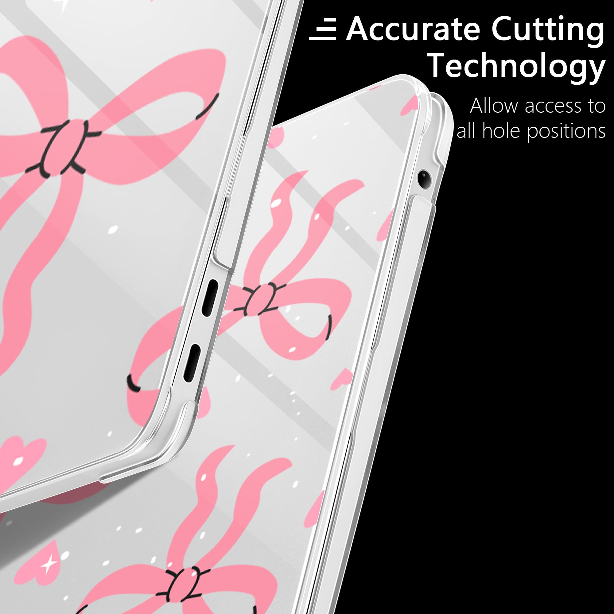 MEEgoodo Crystal Clear Hard Shell Case for MacBook Pro 13 inch (M2/M1, A2338/A2251/A2289, 2020-2022) - Flexible Plastic Protective Cover with Pink Bows | Perfect for Office, Travel & School Use
