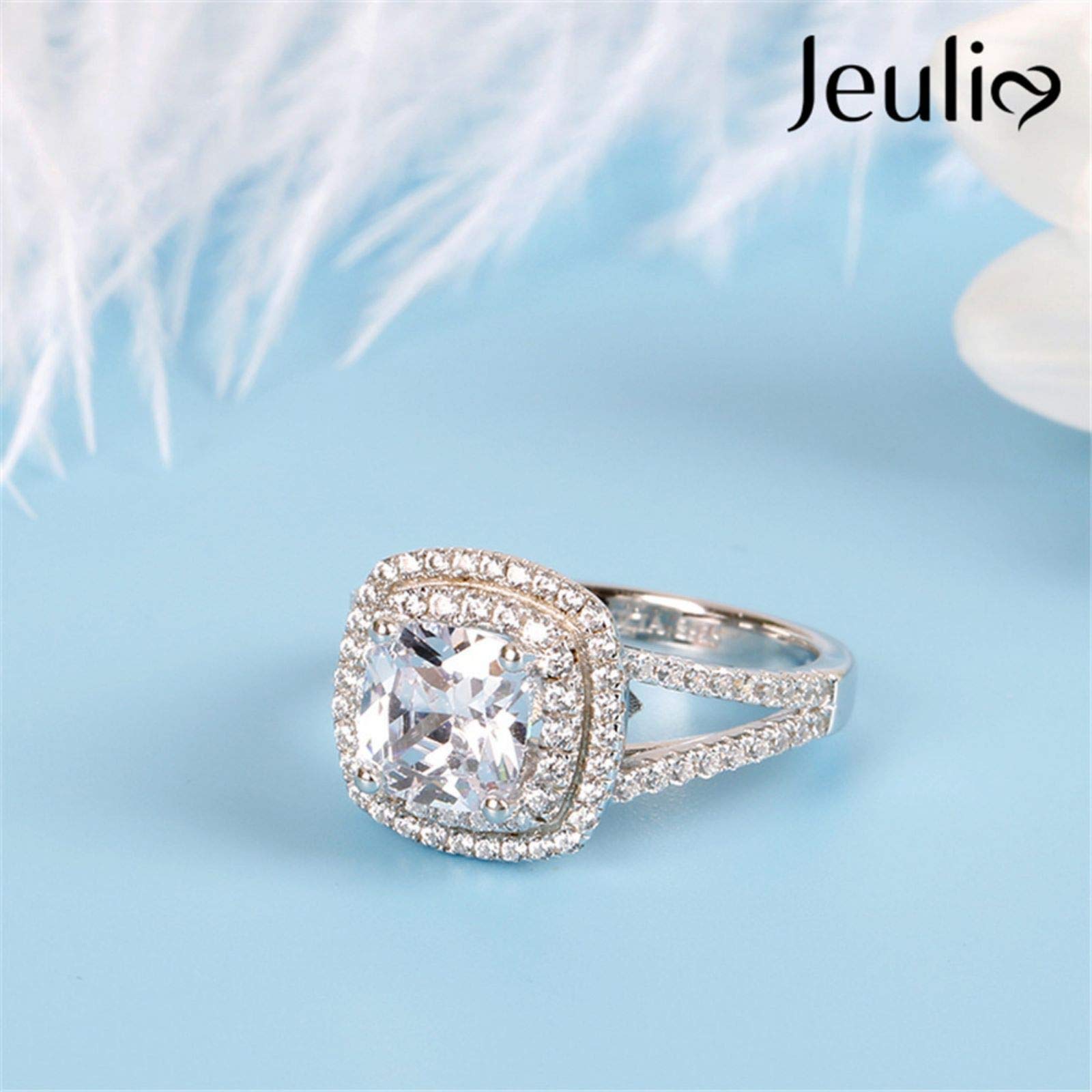 Jeulia 925 Sterling Silver Women's Diamond Band Ring - Halo Split Shank Cushion Cut Wedding Engagement Ring Set for Anniversary, Promise & Bridal Jewelry | Perfect for Proposals, Vow Renewals & Special Occasions