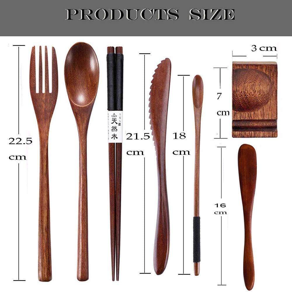 Eco-Friendly 8-Piece Reusable Wooden Cutlery Set - Travel Utensils with Case (Spoons, Forks, Chopsticks) | Perfect for Camping, Picnics, Office Lunch & Sustainable Dining