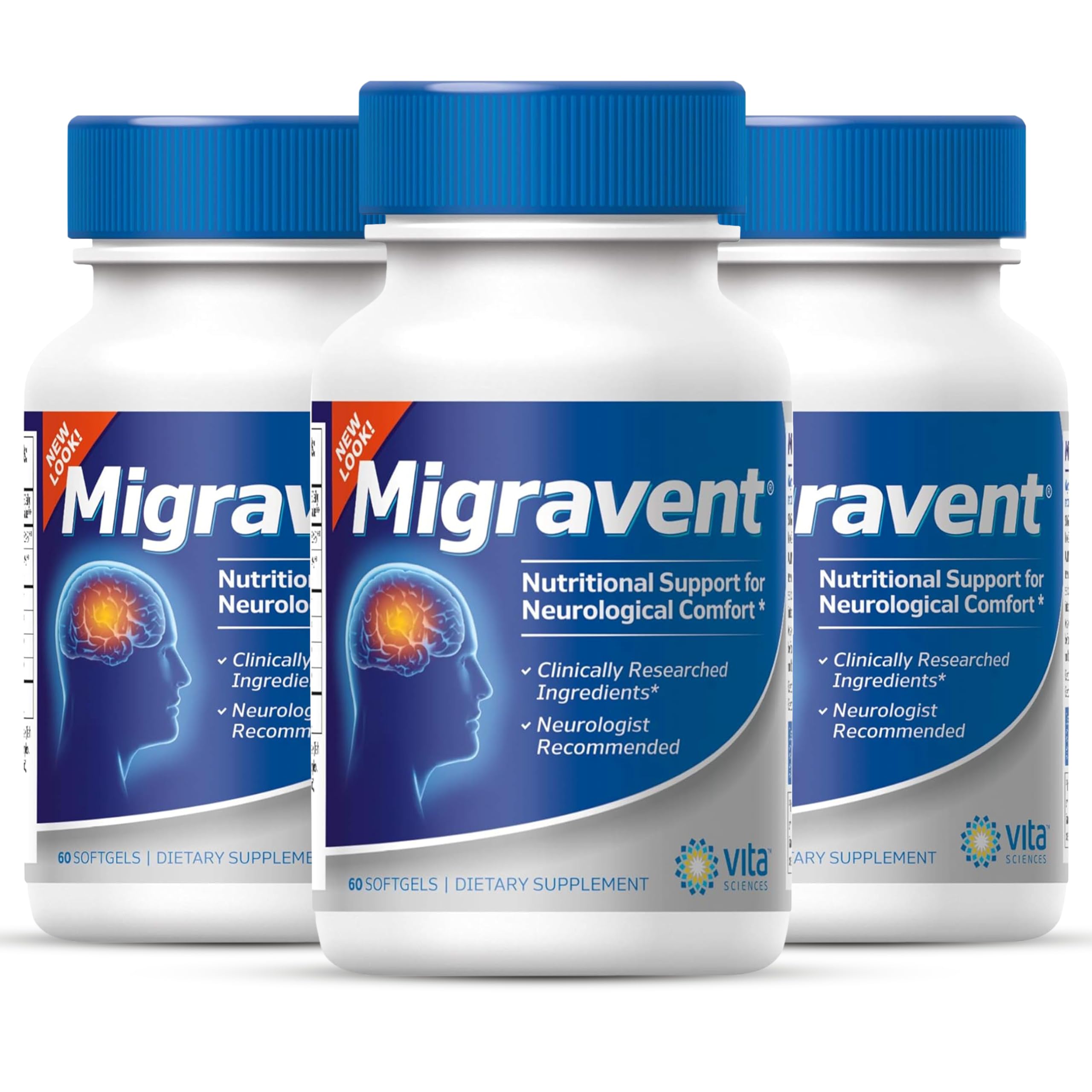 Vita Sciences Migravent Migraine Relief Supplement with Vitamin B2, Riboflavin, Magnesium & CoQ10 | PA-Free Butterbur, Bioperine & Herbal Extracts | 180 Capsules (3-Pack) | Supports Headache Relief & Brain Function for Busy Professionals & Students