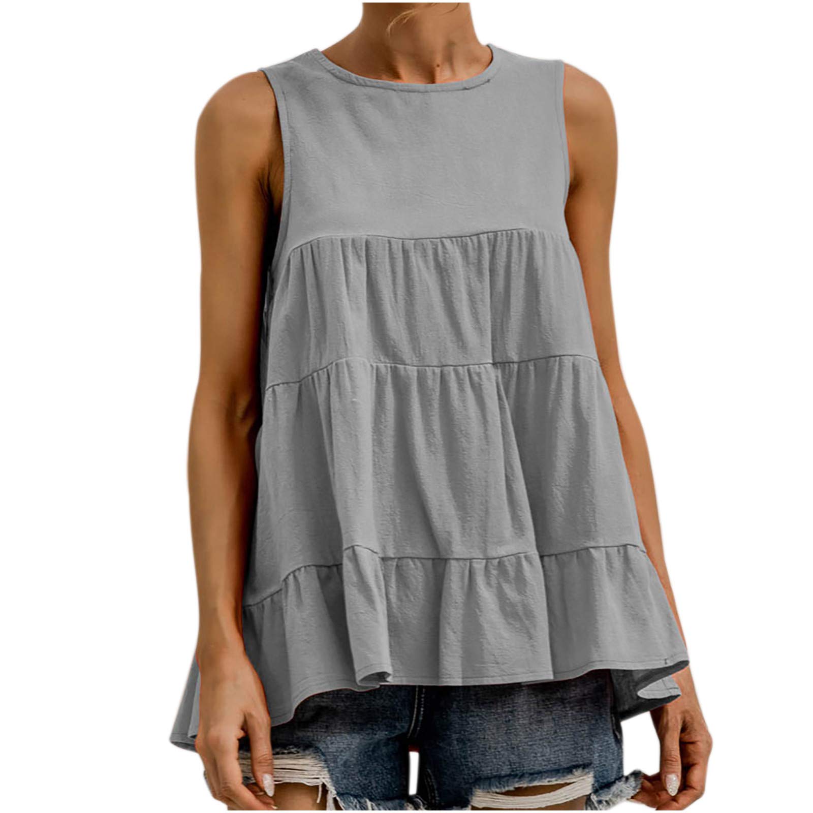 Women's Sleeveless Loose Tunic Tops - Crewneck Solid Color Casual Tee Shirts & Blouses for Summer, Work, Travel & Everyday Wear