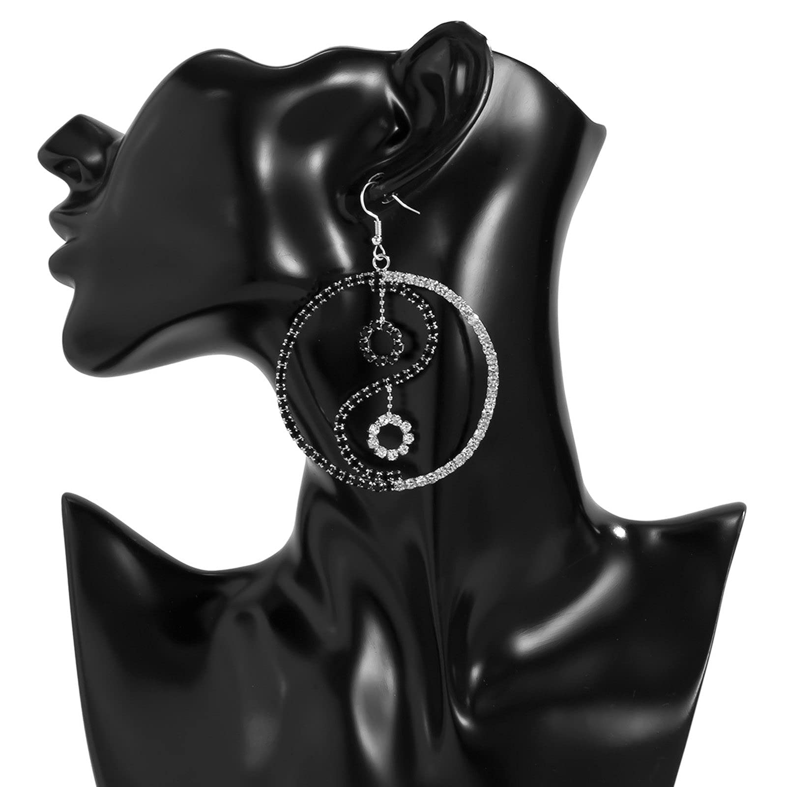 Stylish Dangle Earrings for Women & Girls - 1 Pair Tai Chi Round Pendant Rhinestone Hook Earrings | Lightweight, Shiny & Versatile Jewelry for Dating, Parties & Everyday Wear