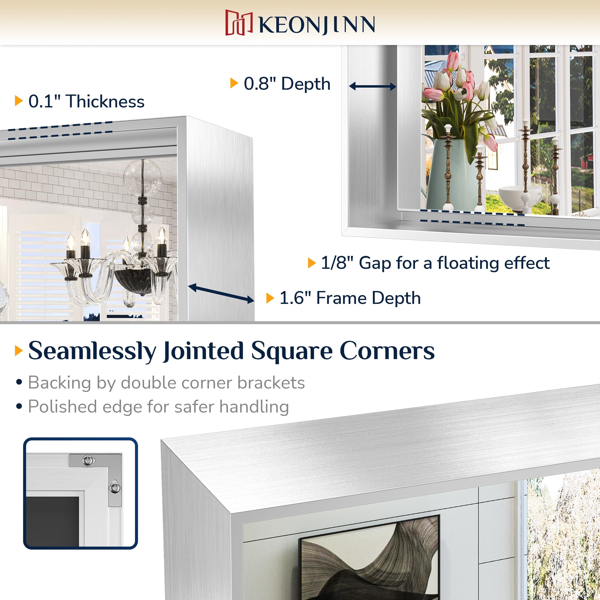 Keonjinn 60 x 30 Inch Silver Bathroom Vanity Mirror - Large Rectangular Wall Mirror with Metal Frame, Farmhouse Style - Horizontal/Vertical Mounting for Over Sink - Perfect for Bathroom Decor, Makeup Application and Dressing Area