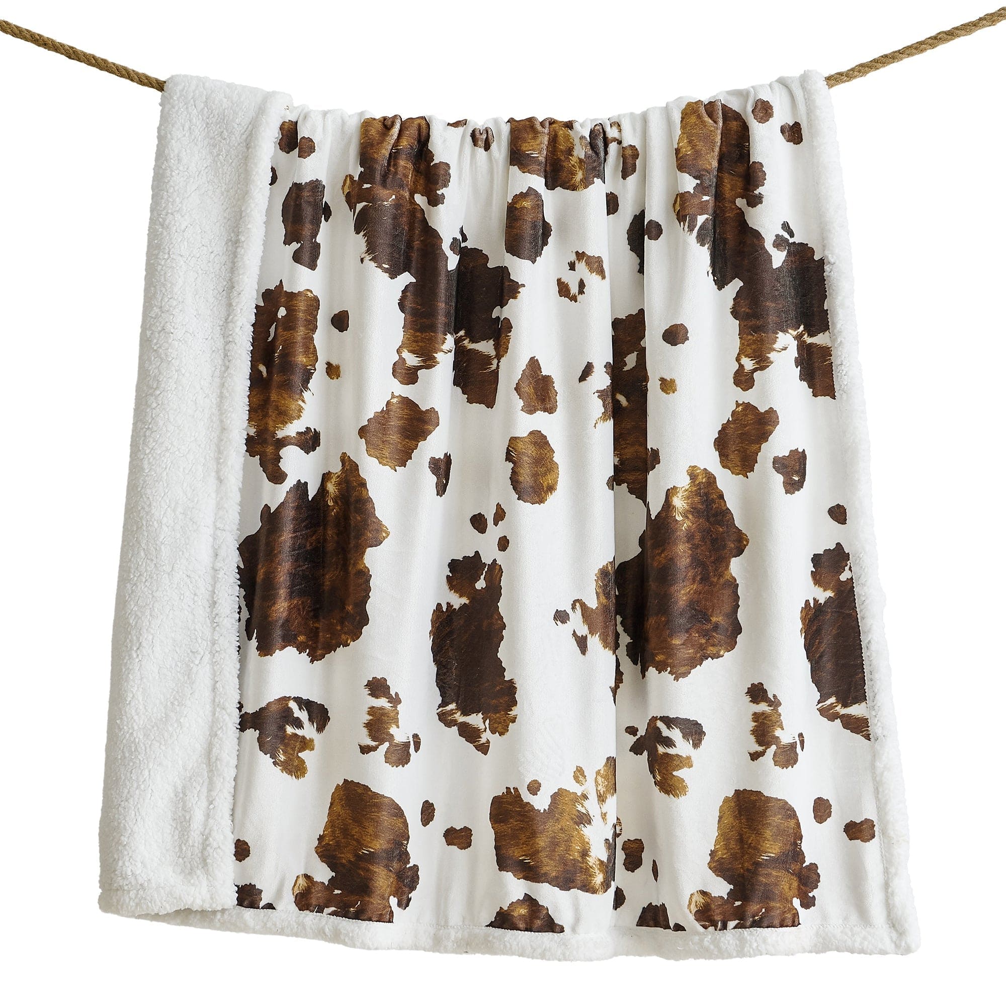 Elsa Cowhide Campfire Sherpa Throw Blanket - Soft Faux Fur & Leather Accent - Cozy Winter Bedding for Couch, Sofa & Camping - Perfect for Home Decor, Gift & Outdoor Adventures