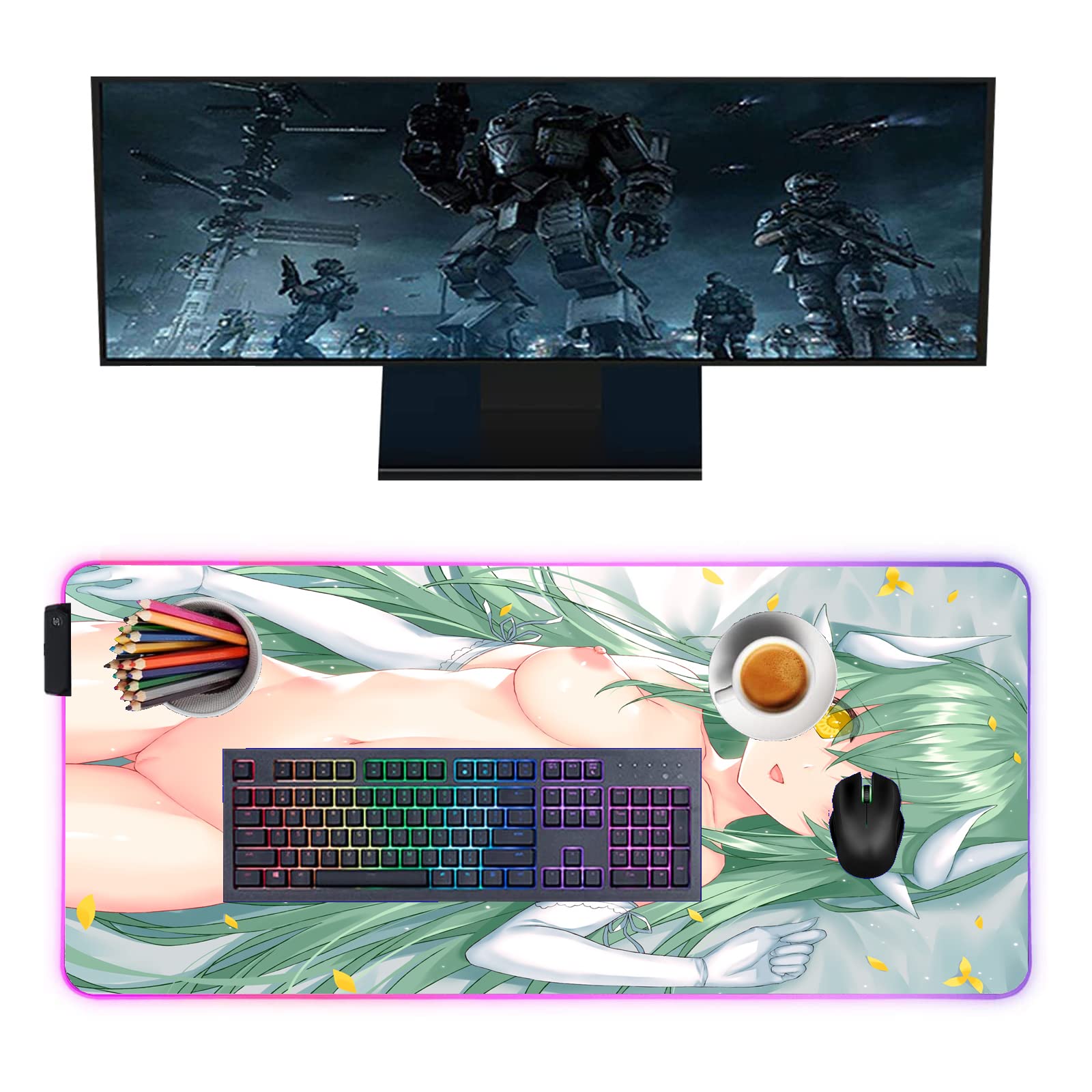 Anime Girl RGB Gaming Mouse Pad - XXL LED Backlit Mouse Mat (31.49