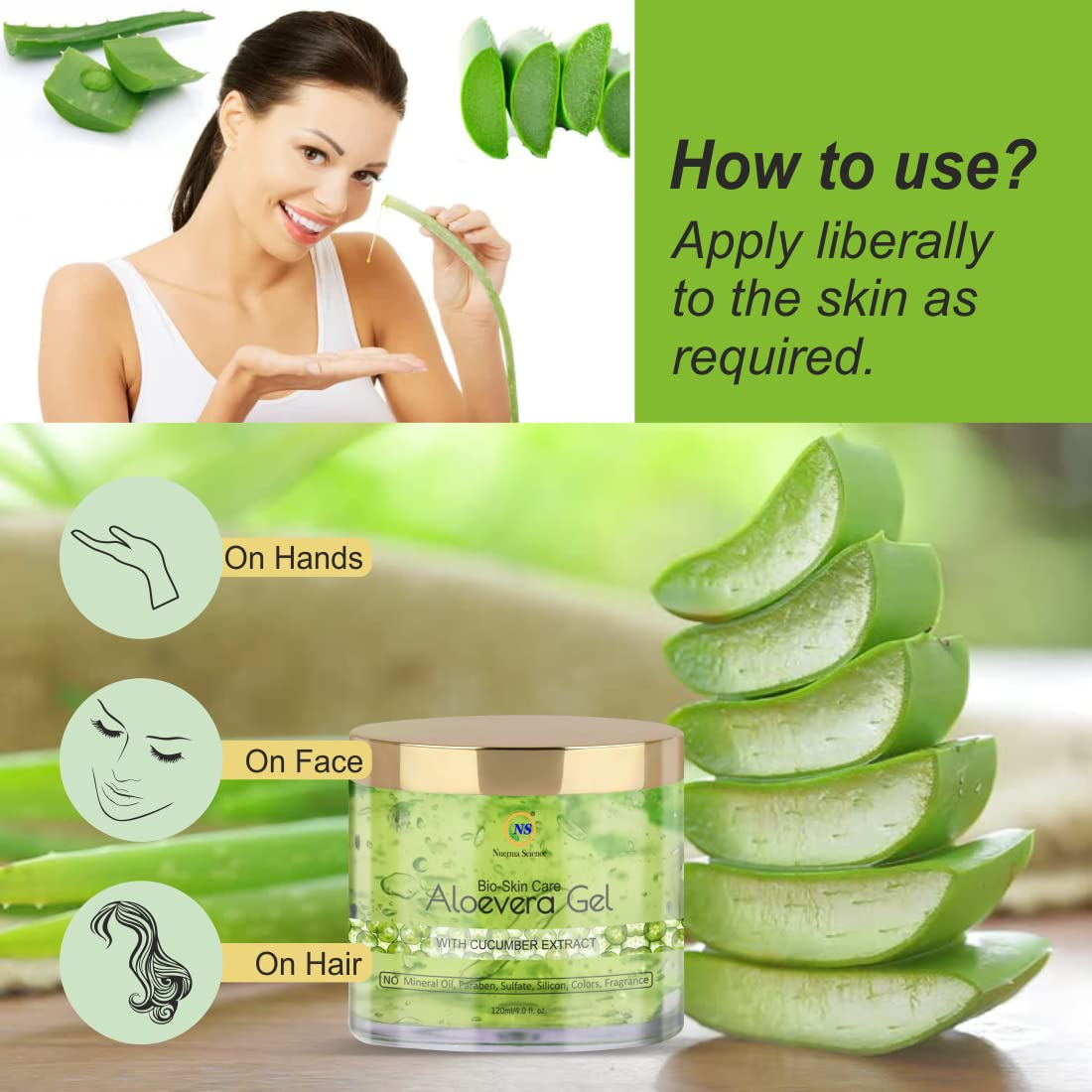 Nuerma Science Green Aloe Vera Gel & Clear Aloe Vera Gel for Face & Hair Care - 100% Pure Aloe Vera with Vitamin E - 100g Each, Pack of 2 - Hydrating Moisturizer for Sunburn Relief, Acne Treatment & Daily Skincare Routine