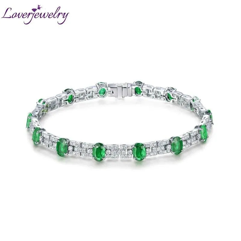 18K White Gold Emerald and Diamond Wedding Bracelet for Women - Elegant Sparkly Jewelry Gift for Christmas, Anniversary, Bridal & Special Occasions