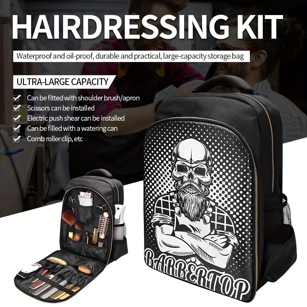 Professional Barber Travel Backpack - Large Portable Hairstylist Organizer for Clippers, Scissors & Supplies | Durable Black & White Design | Perfect for Salon Visits, Mobile Haircuts & Barber School