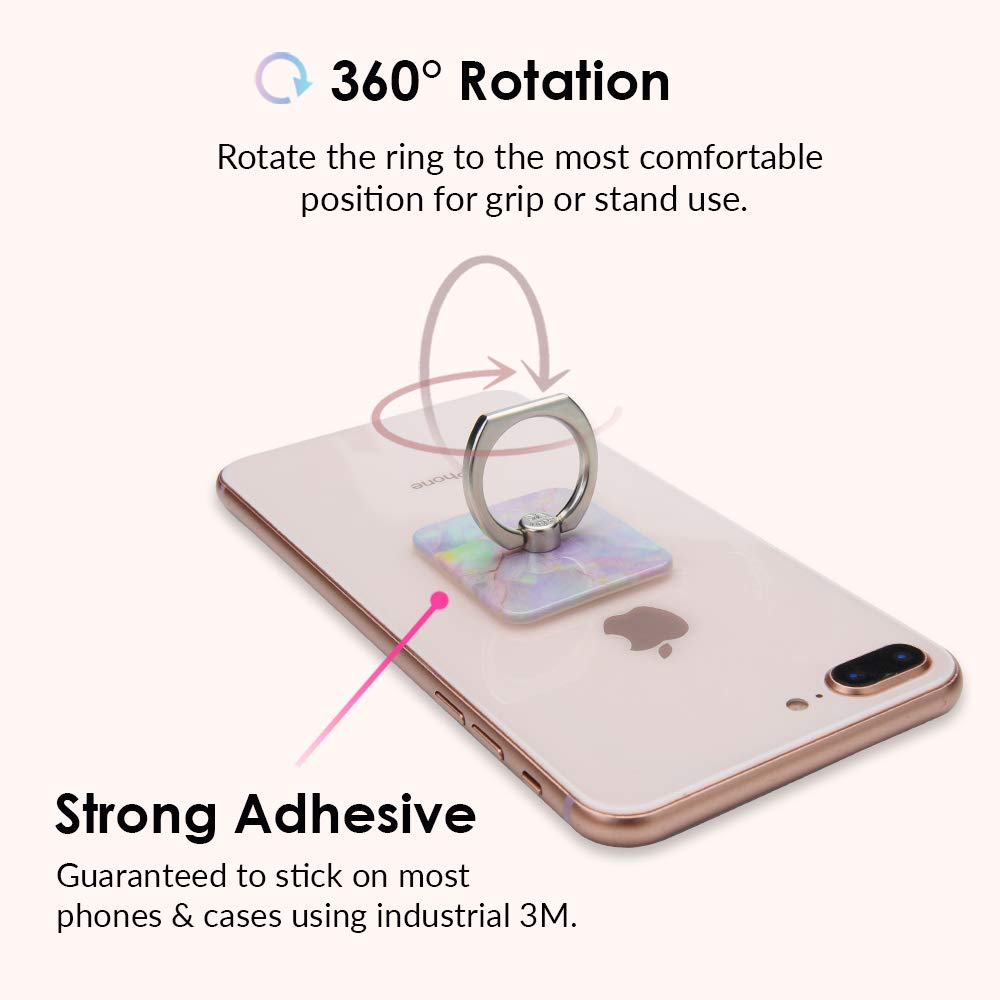 Velvet Caviar Phone Ring Holder - Adjustable Finger Grip & Stand for iPhone, Galaxy - Secure Phone Grip Compatible with Most Cases (Excludes Silicone/Leather) - Pink Marble Design - Perfect for Selfies, Videos & Hands-Free Use
