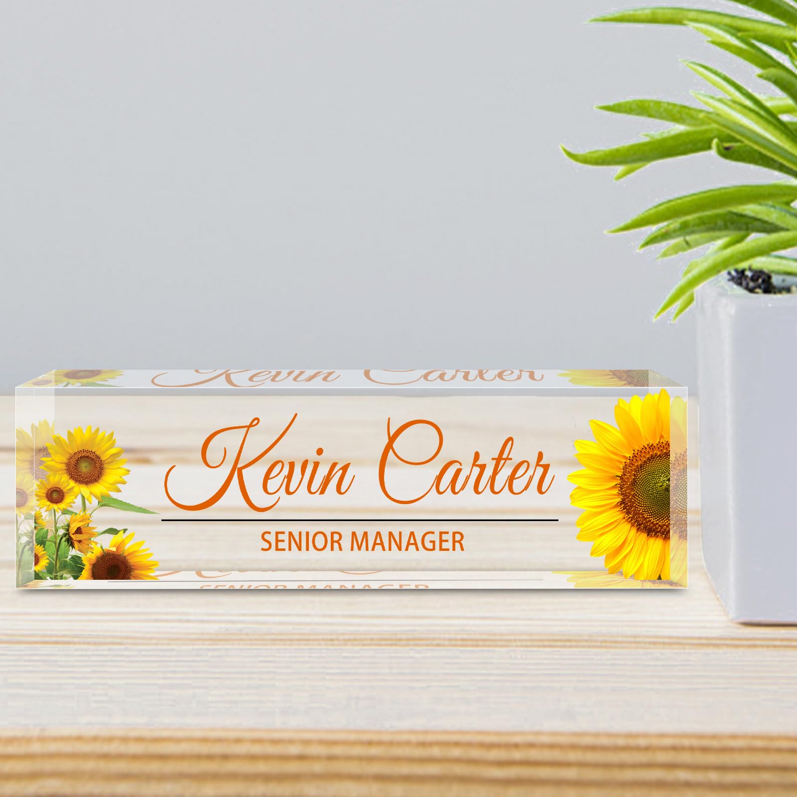 Custom Acrylic Desk Name Plate - Personalized Office Sign for Employee Appreciation Gifts, Funny Desk Decor for Boss, Nurse, Teacher - Perfect for Workplace, Home Office & Professional Settings (Flower A6 Design)