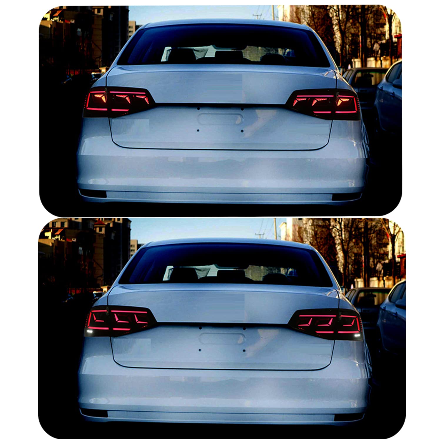 Ingenuity Time LED Tail Lights for Volkswagen Jetta 2015-2018 - Smoked Rear Lamp Assembly with Startup Animation & Sequential Turn Signals - Perfect for Night Driving and Custom Car Upgrades