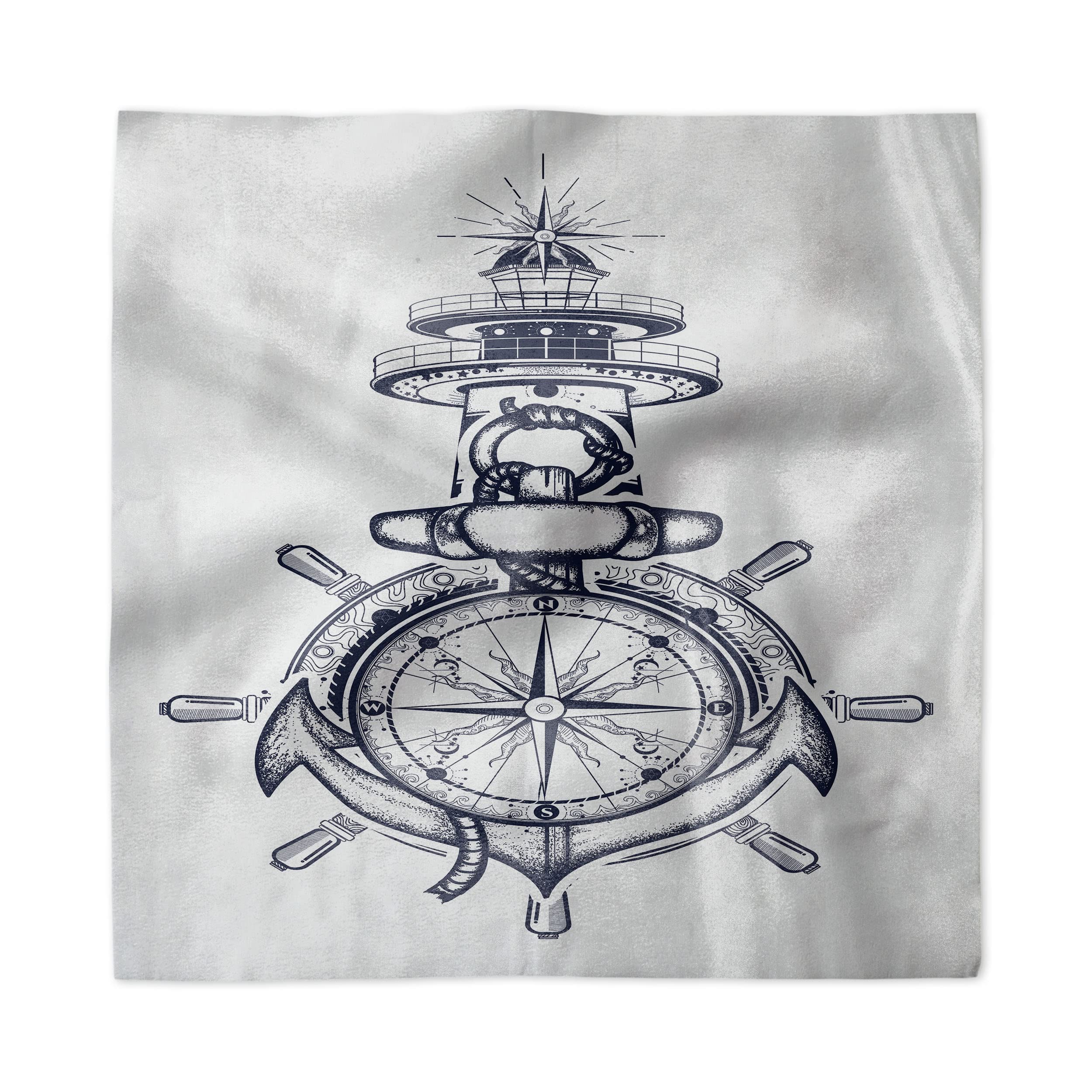 Ambesonne Nautical Decorative Napkins Set of 4 - Anchor, Steering Wheel, Lighthouse & Compass Design - 18