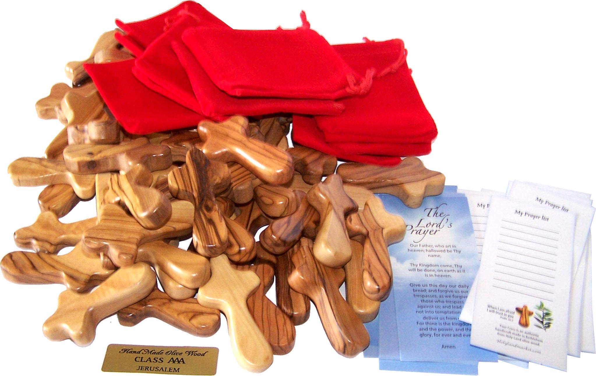Holy Land Market Small Pocket Comfort Cross with Bag & Certificate - 100 Pack for Travel, Prayer, Gifts & Religious Events