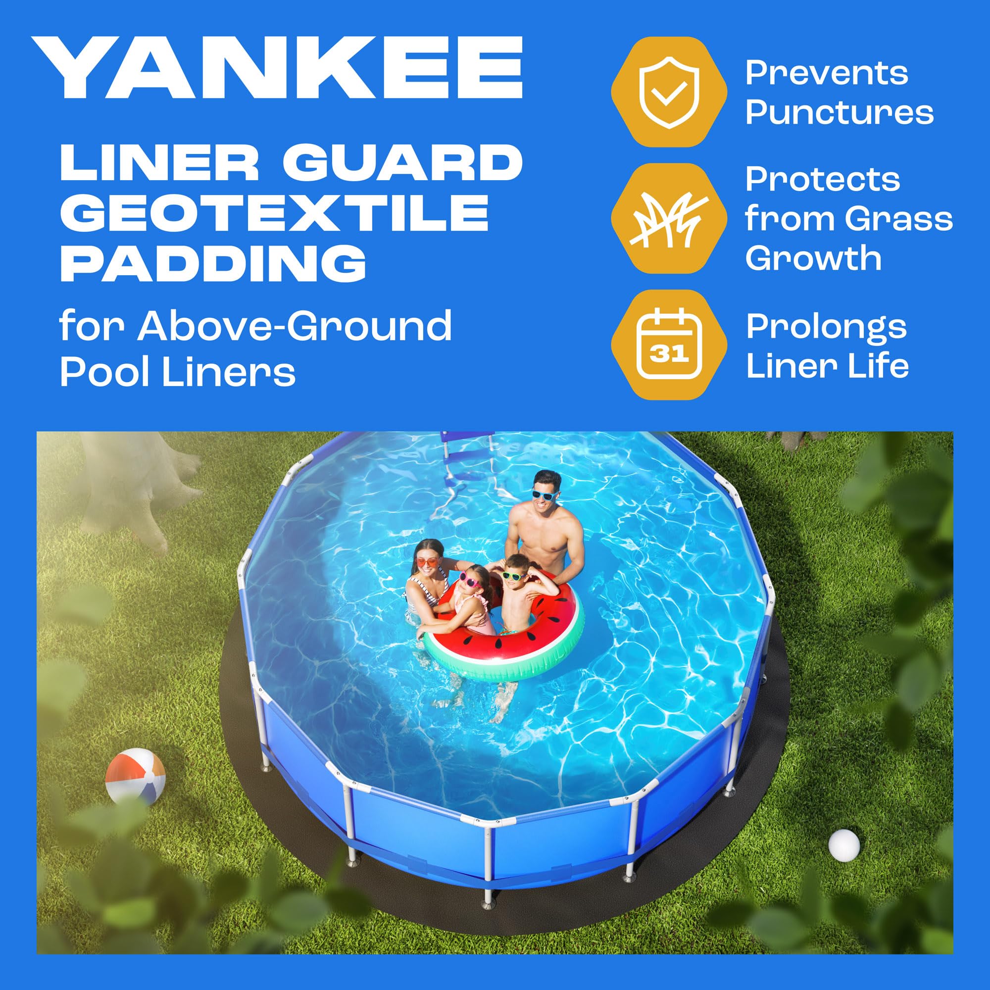Yankee 18 Ft Round Pool Liner Pad - Puncture Proof Above Ground Pool Mat, Heavy Duty Swimming Pool Liner Protector to Prevent Tears & Grass Damage - Extends Pool Liner Life - Perfect for Backyard, Inground & Above Ground Pools
