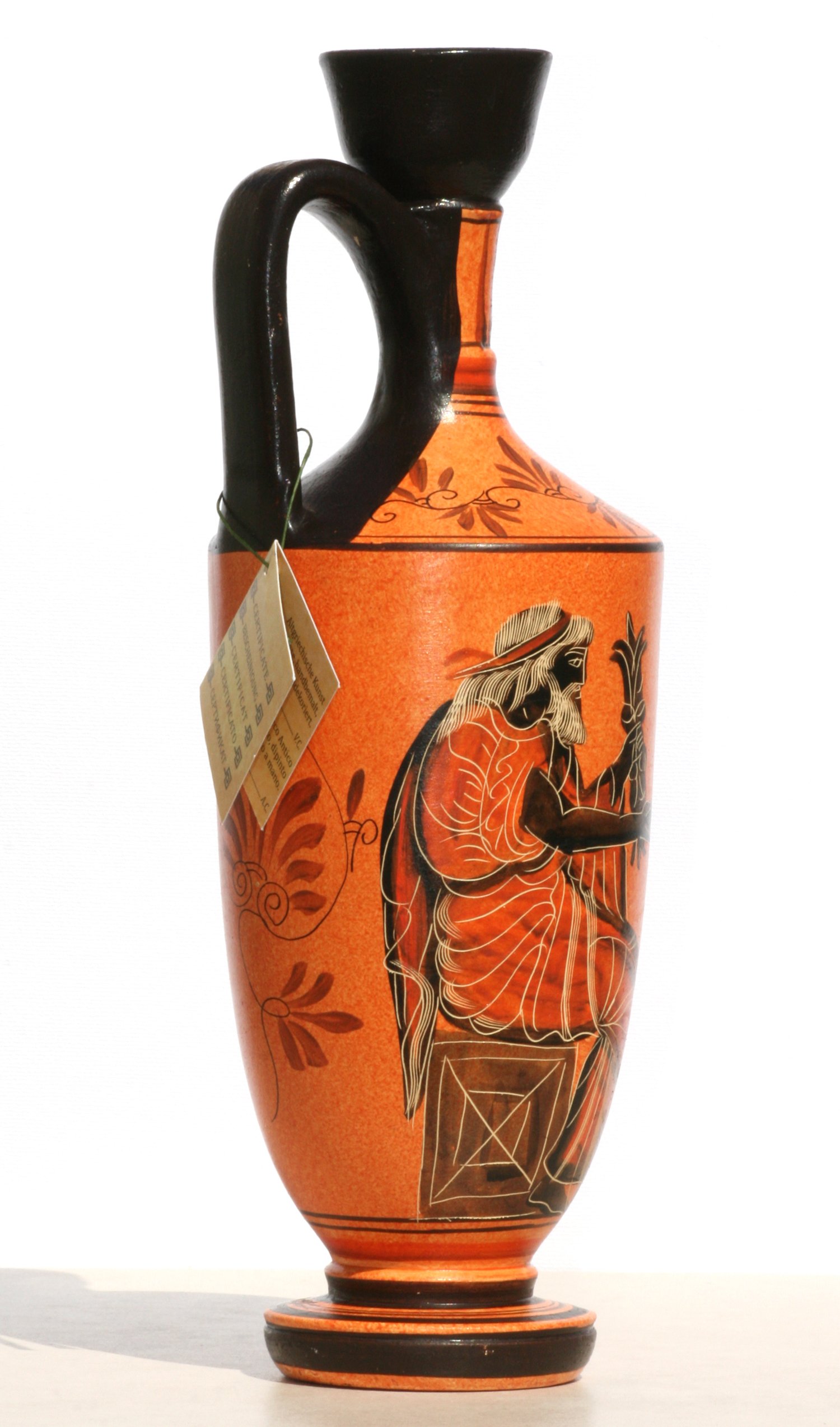 Ancient Greek Ceramic Vase Pot - Handcrafted Lekythos with Goddess Athena & Zeus Design - 10.2 Inch Decorative Vessel for Home Decor, Museum Replica & Greek Mythology Gifts
