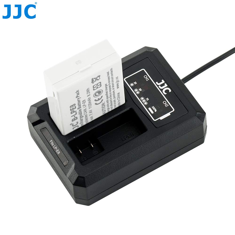 JJC USB Dual Battery Travel Charger for Canon LP-E8 LPE8 - Compatible with Canon EOS Rebel T5i T4i T3i T2i 700D 650D 600D 550D - Replacement for Canon LC-E8C Charger - Perfect for Travel, Photography & On-the-Go Charging