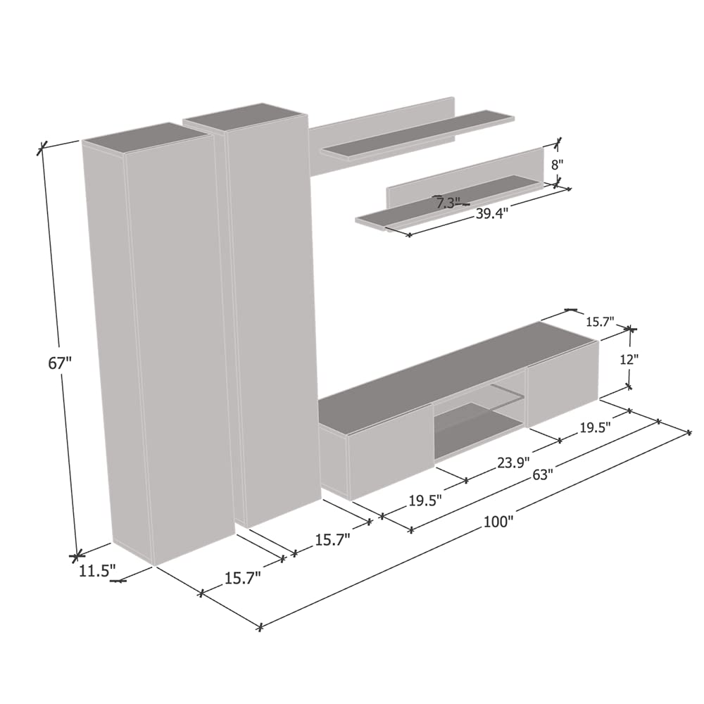 Modern Floating TV Stand with Storage & LED Lights - Wall-Mounted Entertainment Center for Bedroom & Living Room - 33