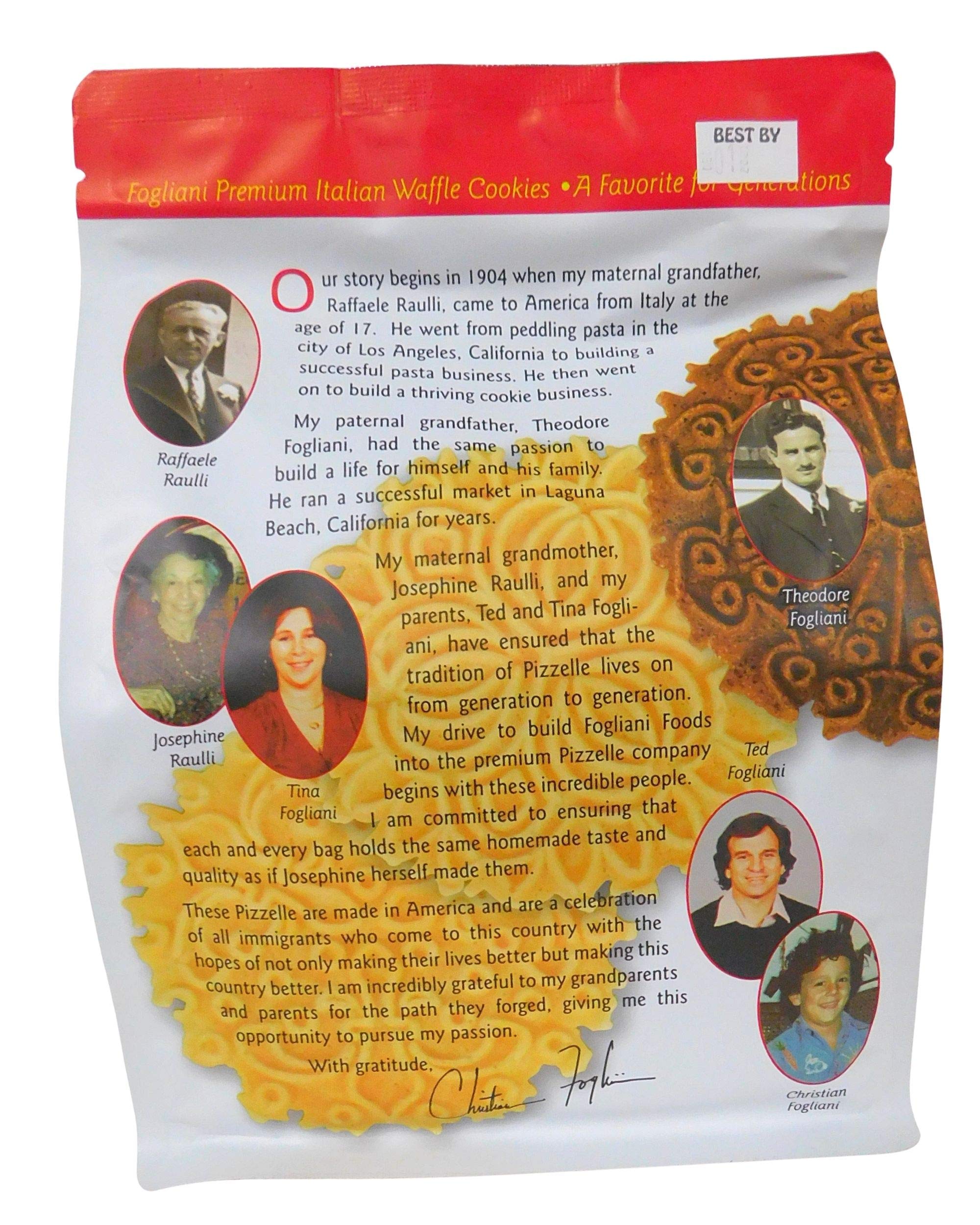 Fogliani Vanilla Pizzelle Italian Waffle Cookies - Authentic Traditional Recipe - 5 oz (Pack of 2) - Perfect for Holiday Gifts, Tea Time & Dessert Parties