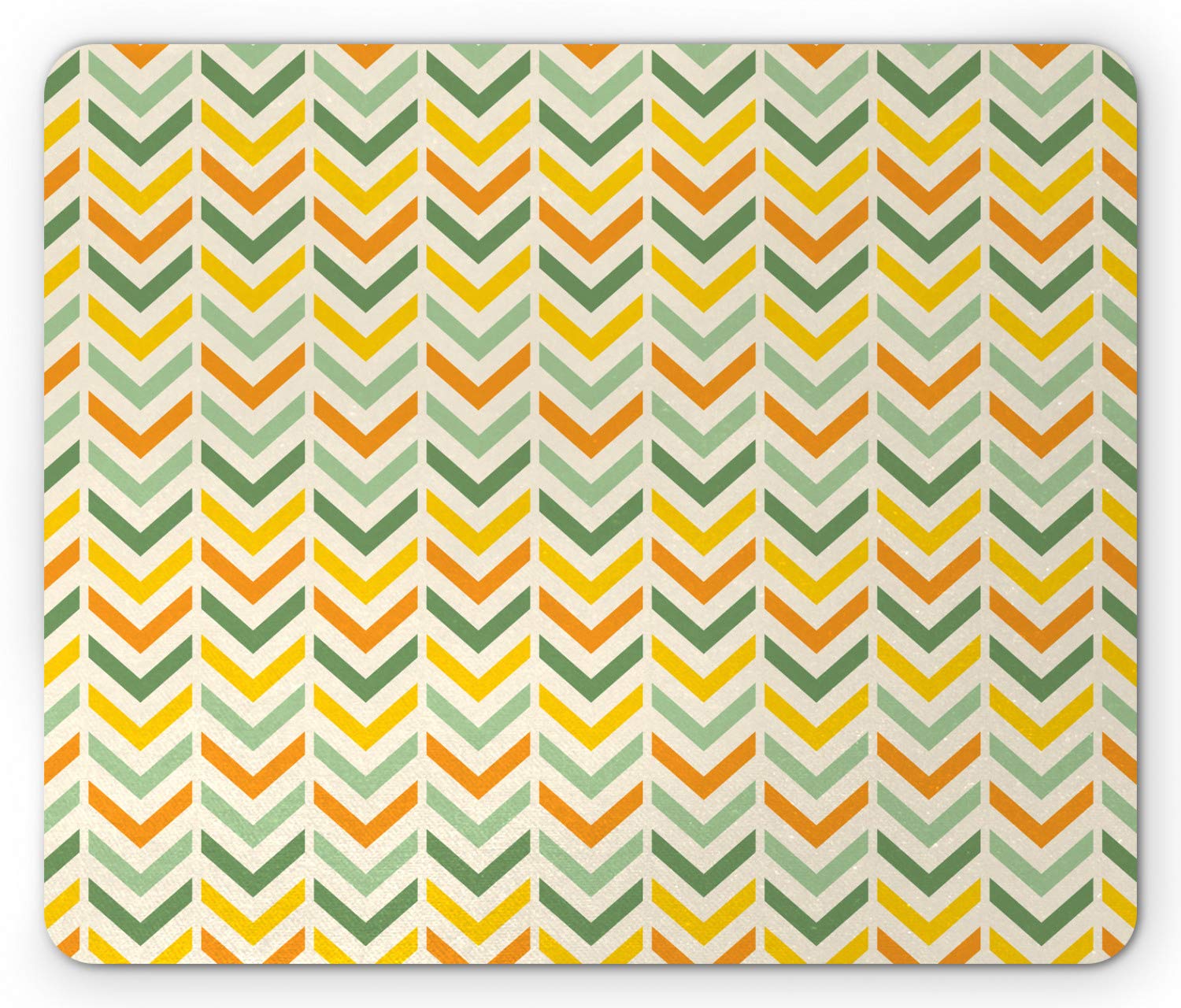 Ambesonne Chevron Mouse Pad - Retro Countryside Colors, Vertical Zigzag Striped Design, Non-Slip Rubber Base, Standard Size (Green, Yellow, Orange) - Perfect for Office, Gaming & Home Computer Use