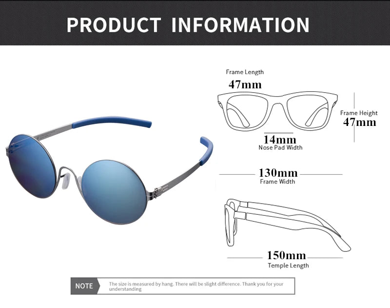 Aimee Unisex Full Rim Round Screwless Stainless Steel Sunglasses 9318 - UV Protection, Lightweight & Durable - Perfect for Driving, Beach, Outdoor Activities & Fashion Accessories