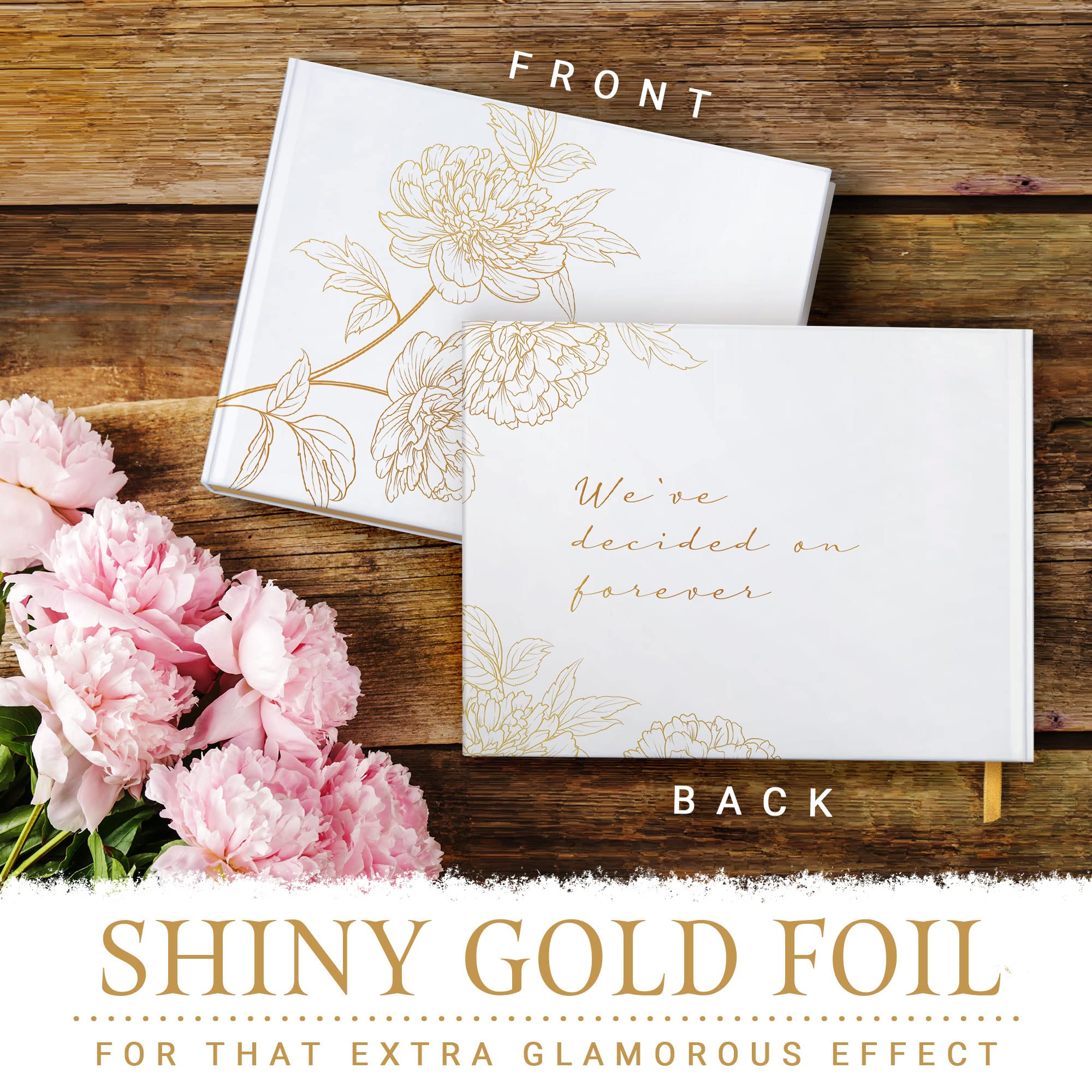 Elegant Gold Stamped Floral Wedding Guest Book with Pen - Perfect for Wedding Reception, Bridal Shower & Anniversary Celebrations