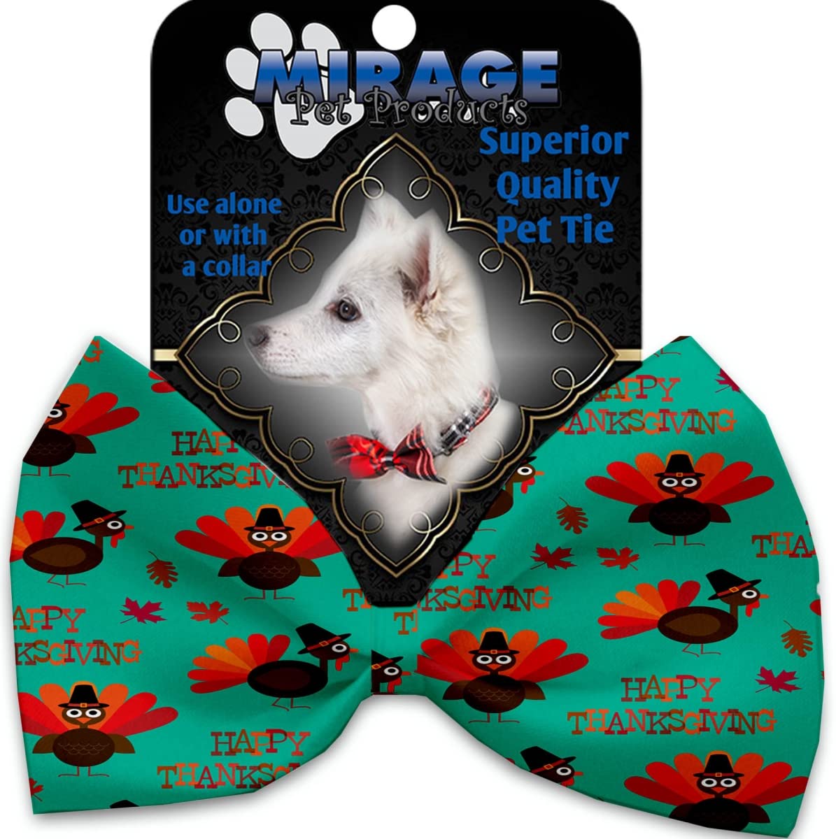 Happy Thanksgiving Pet Bow Tie Collar - Adjustable Velcro Dog Cat Bowtie Accessory for Holiday Parties & Family Photos