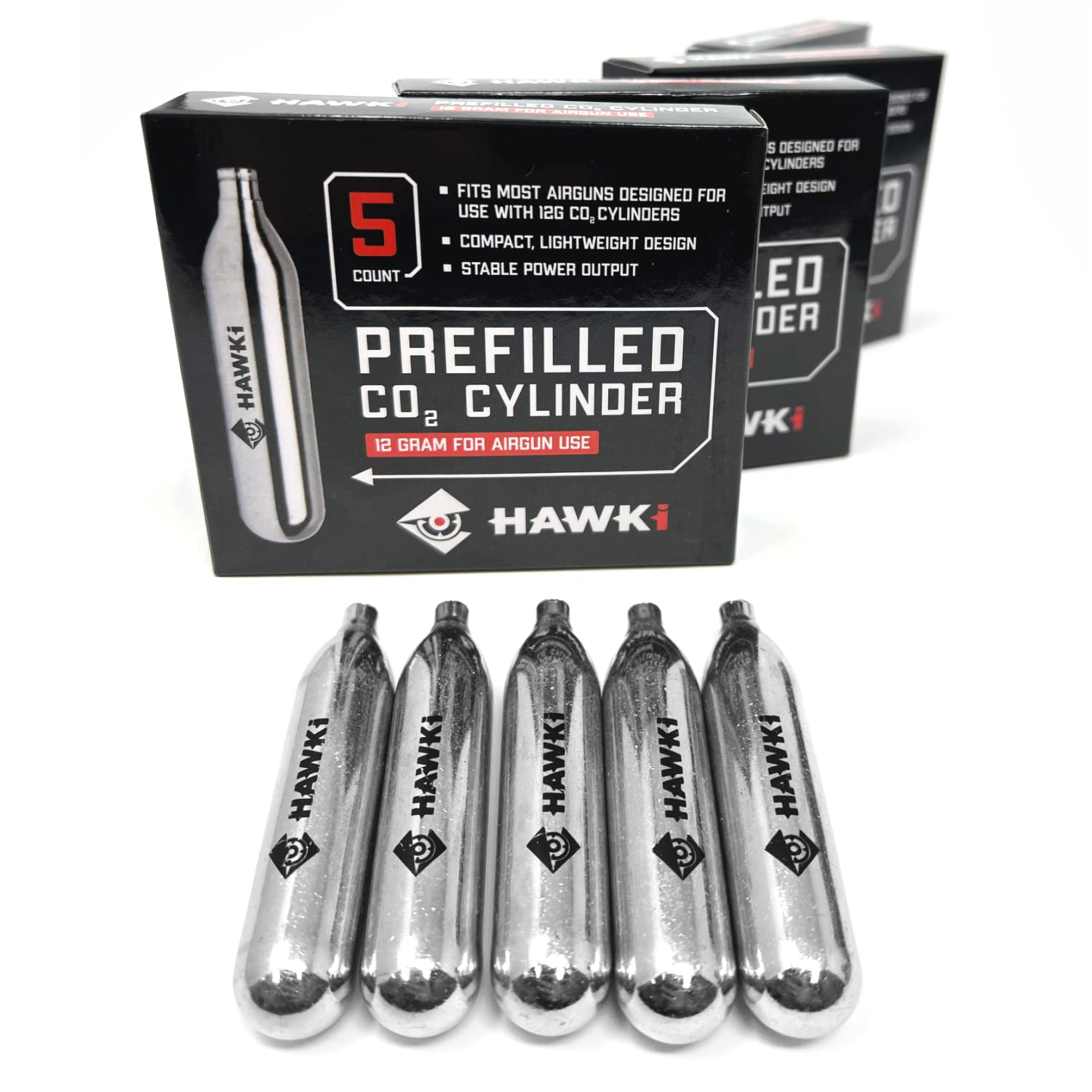 Hawki 12 Gram CO2 Cartridges - Premium Refills for Air Guns, BB Guns, Airsoft Pistols & Paintball Markers - Perfect for Target Shooting, Hunting & Outdoor Sports