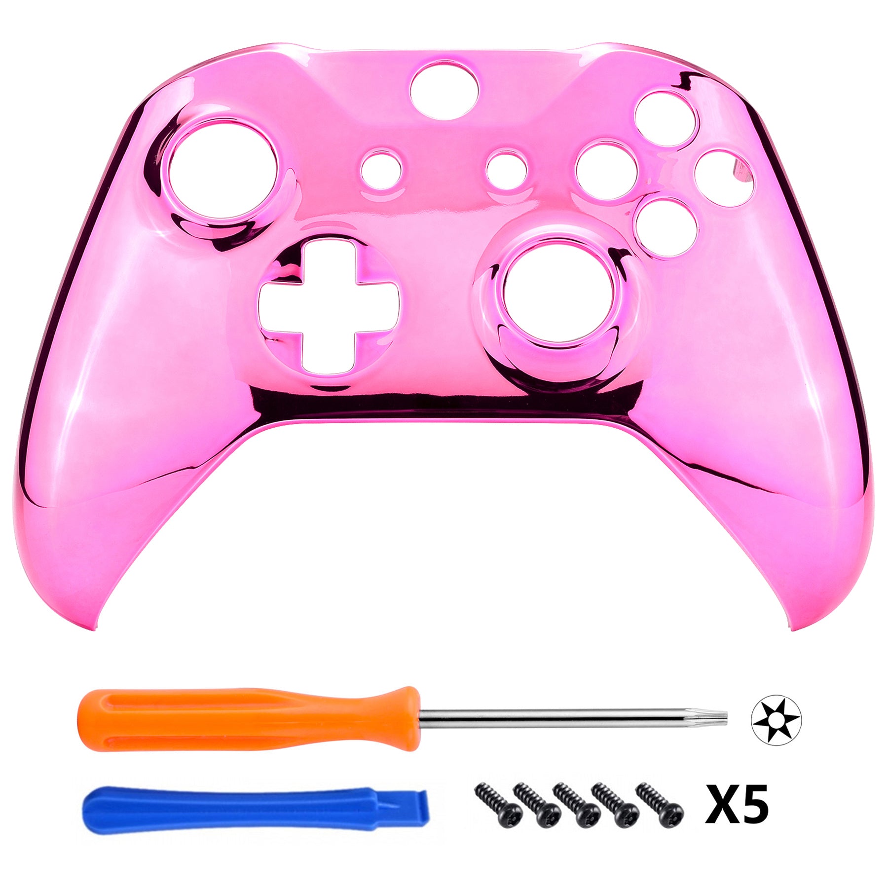 eXtremeRate Chrome Pink Replacement Front Housing Shell for Xbox One X & S Controller (Model 1708) - Custom Gaming Shell for Enhanced Aesthetics & Comfortable Grip - Perfect for Gaming Enthusiasts & Professional Players
