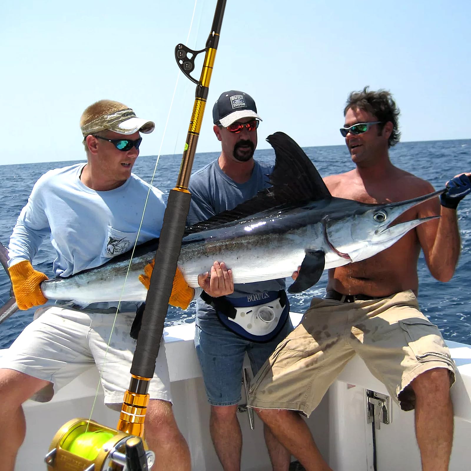 **Heavy Duty Offshore Trolling Rod - Saltwater Big Game Fishing Rod with Roller Guides - Perfect for Deep Sea Boat Fishing & Sportfishing**