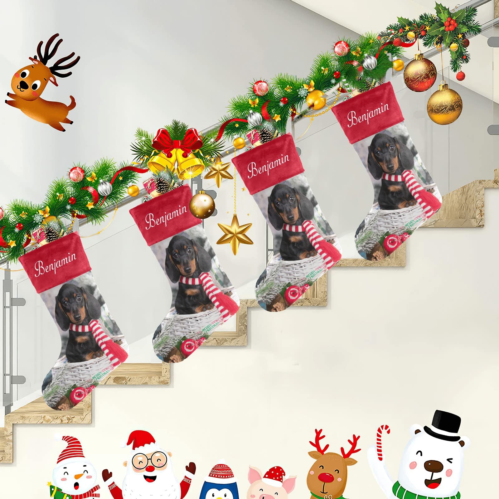 Personalized Christmas Stockings for Dogs - Custom Name Xmas Socks for Pets, 17.52 x 7.87 Inch - Perfect Holiday Gift for Dog Lovers & Festive Home Decor