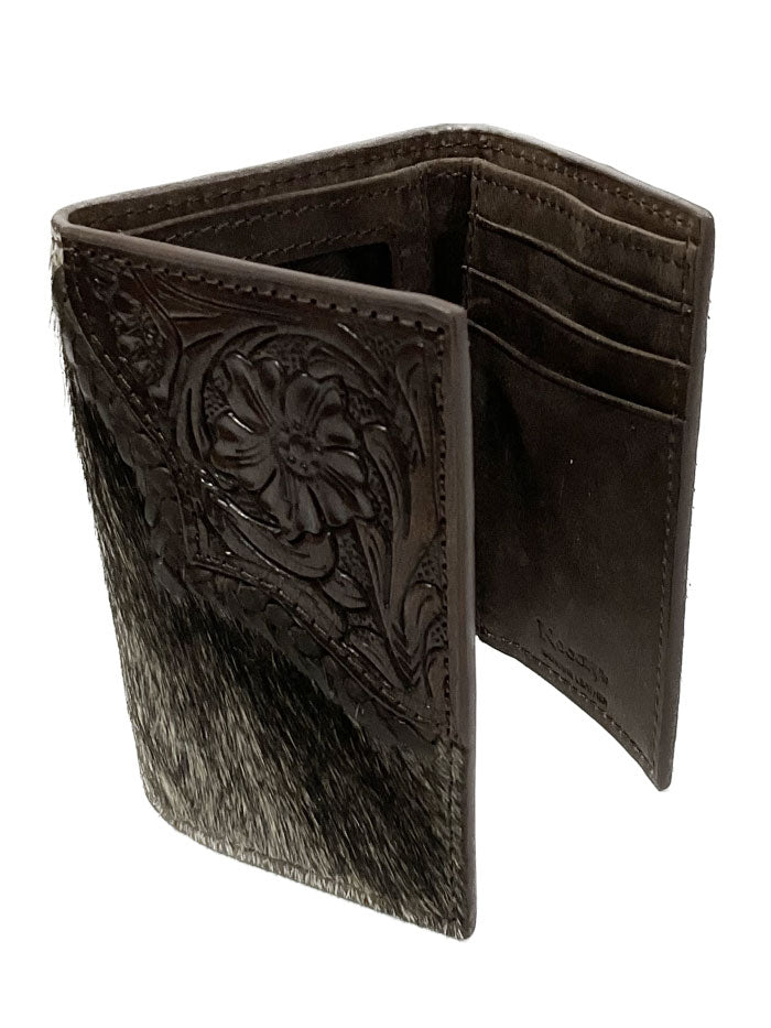 Nocona N500034002 Men's Calf Hair Tooled Edge Trifold Wallet - Genuine Leather Brown Wallet for Men - Perfect for Everyday Carry, Business & Travel