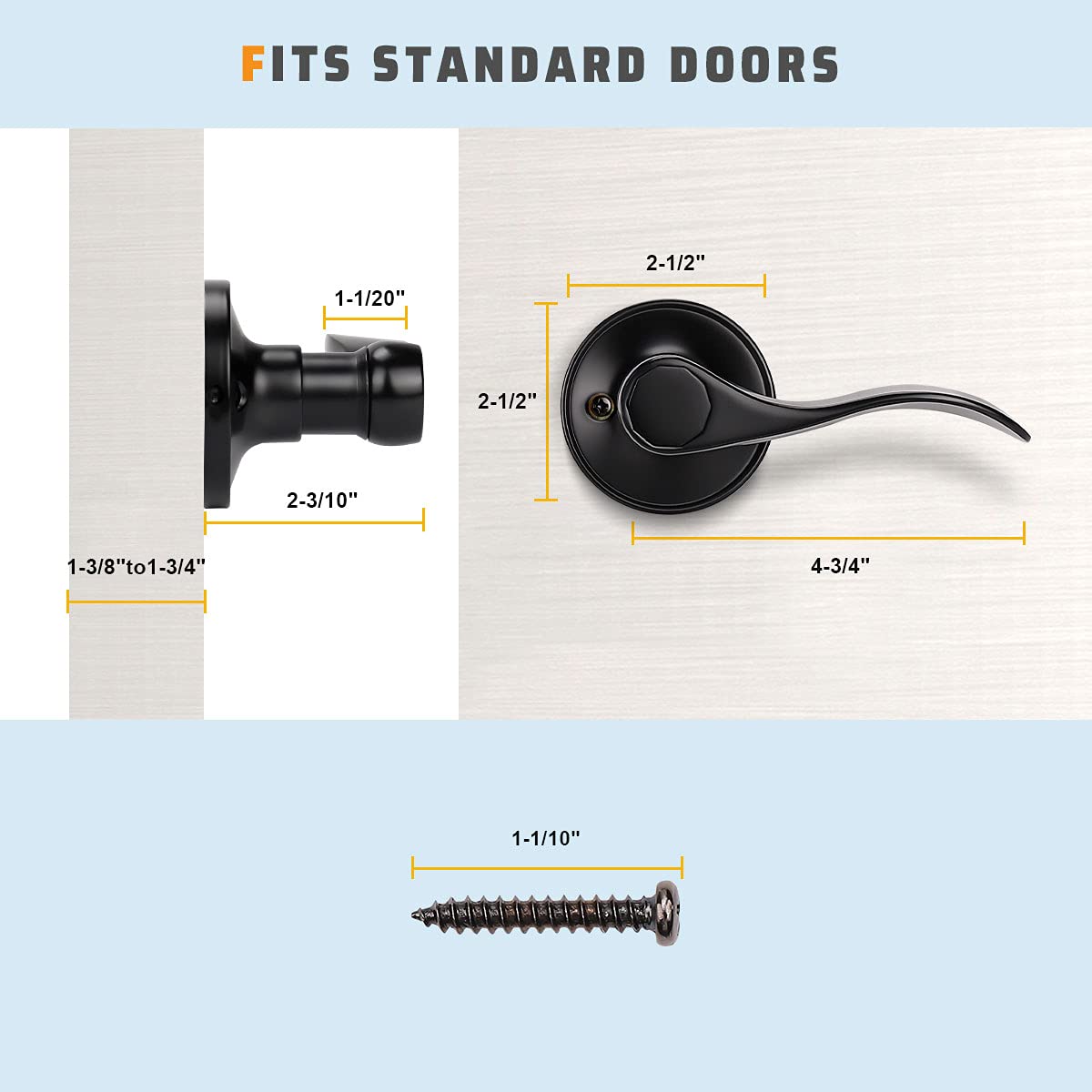 KNOBWELL 1 Pack Matte Black Dummy Door Handle Lever Set - Left & Right Handed Interior Door Knob for Closets, Hallways, Bedrooms - No Lock/Latch for Easy Installation & Smooth Operation