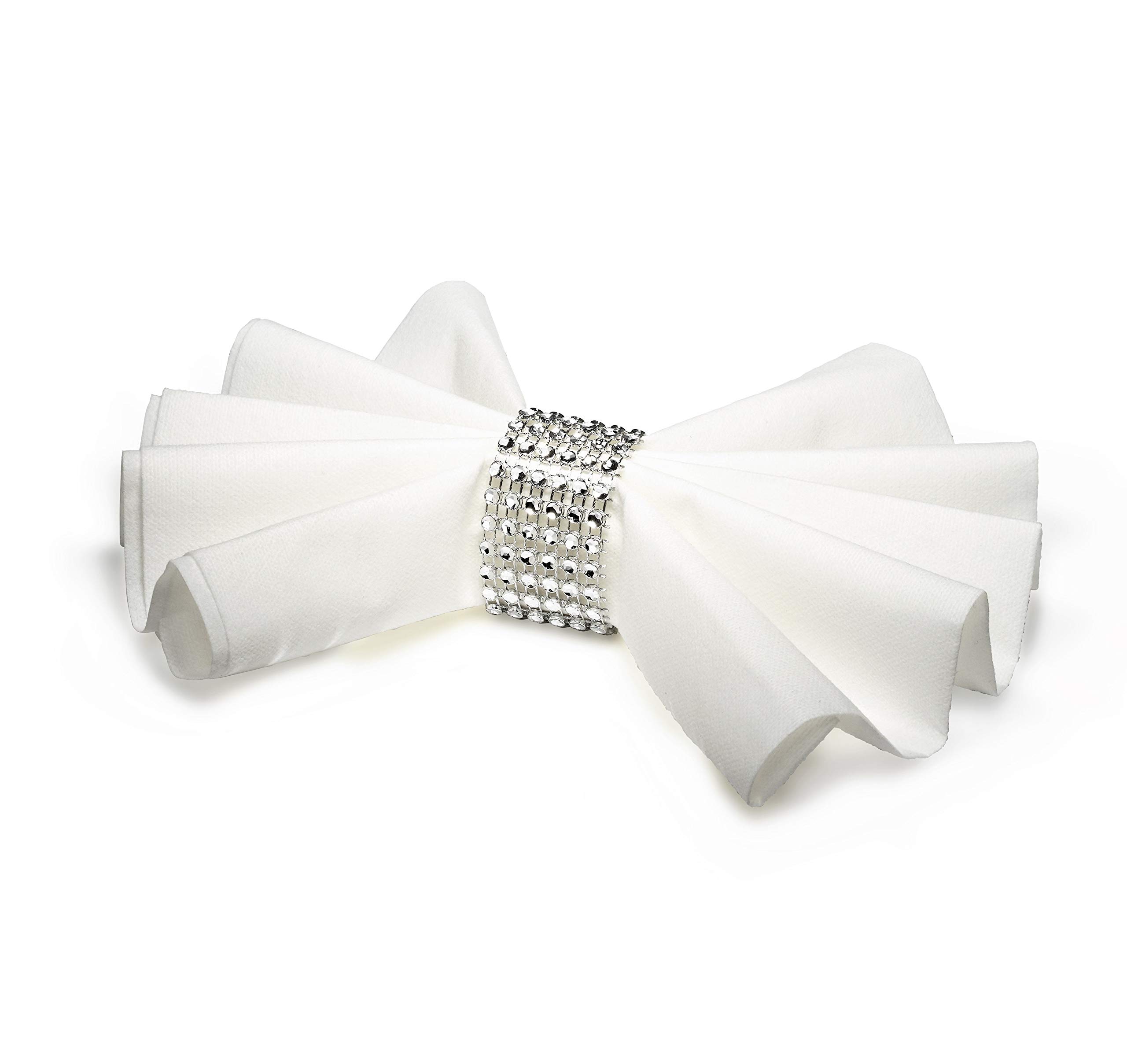 40-Pack Premium White Linen-Like Wedding Dinner Napkins with Silver Napkin Rings - Elegant Table Setting for Weddings, Parties & Special Events