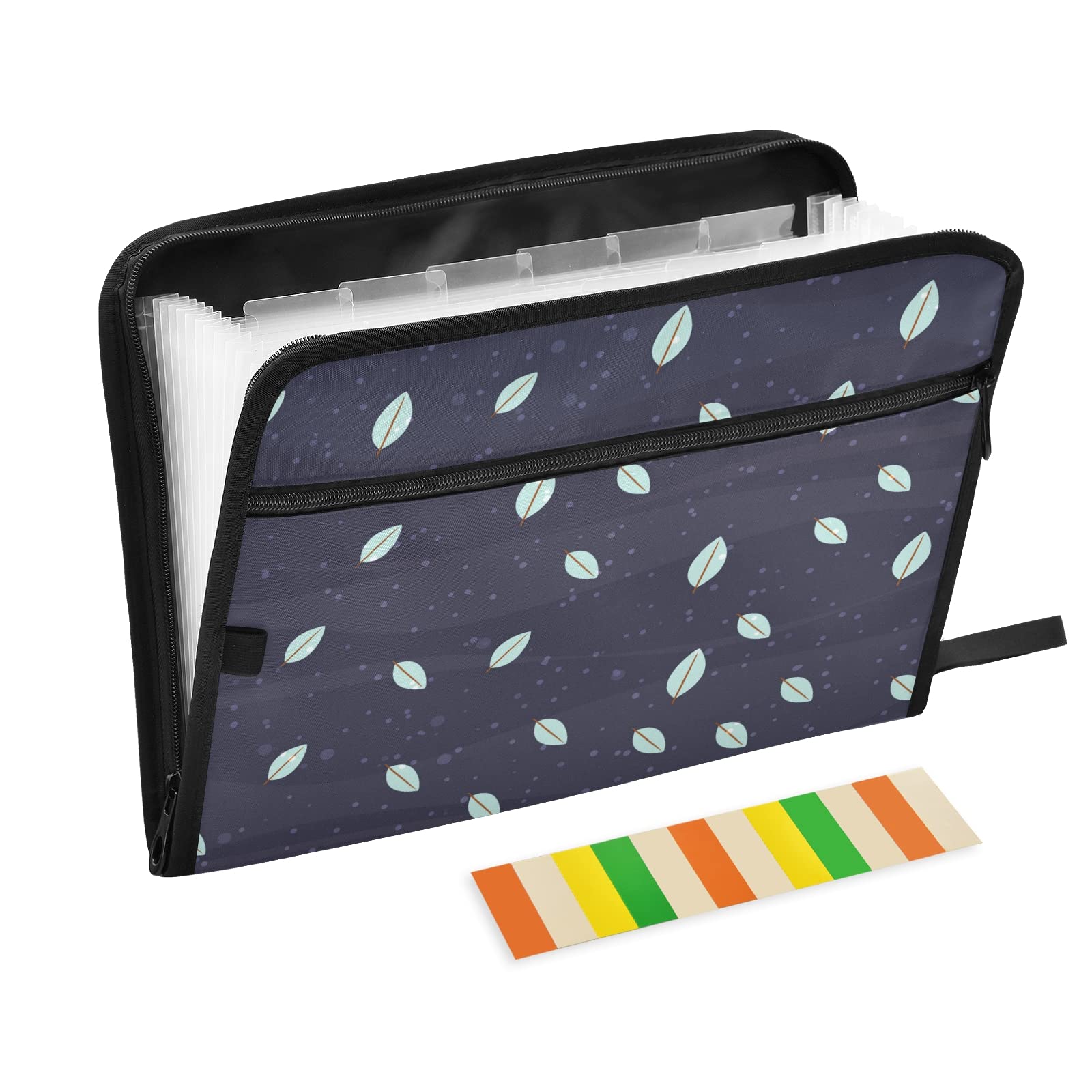 KFBE Black Expanding File Folder with Sticky Labels - 13 Pocket Accordion Organizer for Letter/A4 Documents - Zipper Closure File Storage for Office, School, Home & Travel Use