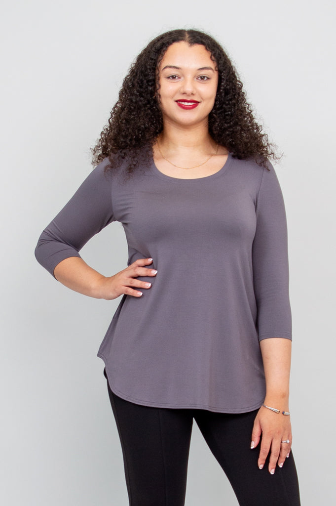 Jazz 3/4 Sleeve Women's Bamboo V-Neck Top in Charcoal - Soft & Breathable Casual Shirt for Work, Travel & Everyday Wear