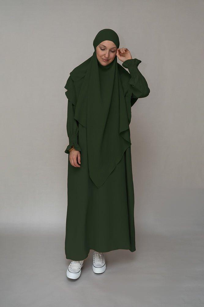 Army Green Umrah Abaya Dress - Wrinkle-Free Prayer Gown for Women | Perfect for Hajj, Islamic Worship & Modest Fashion