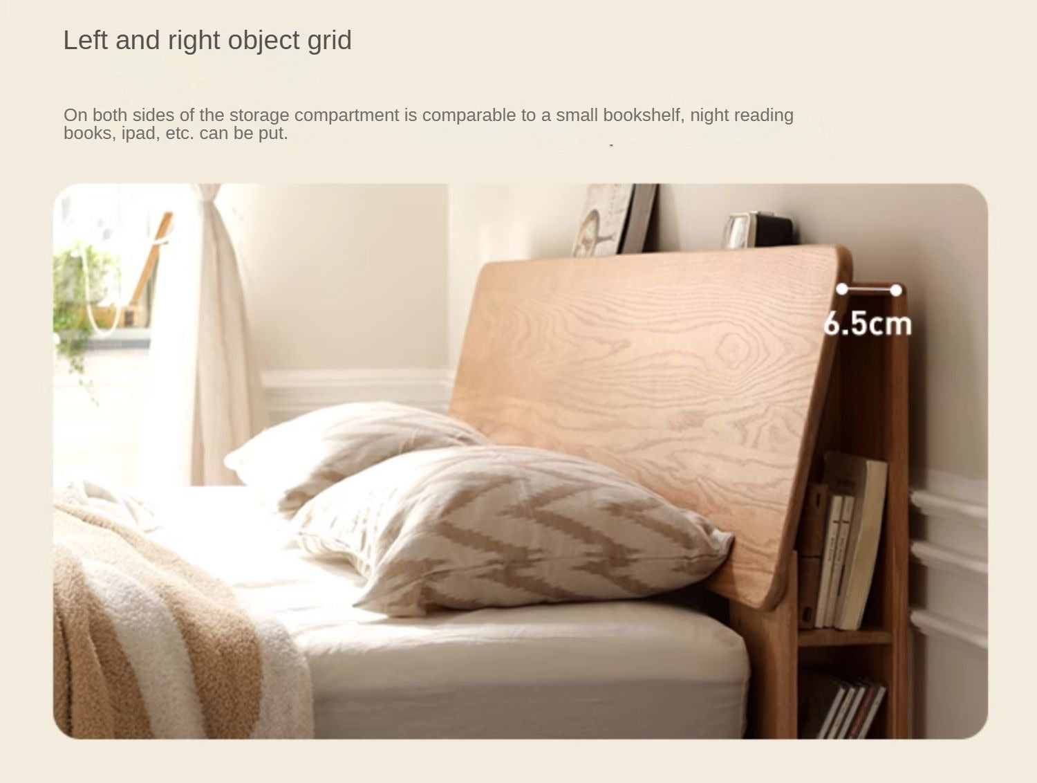 Solid Oak Wood Platform Bed with Bookshelf Headboard - Modern Bedroom Furniture for Small Spaces & Cozy Reading Nook