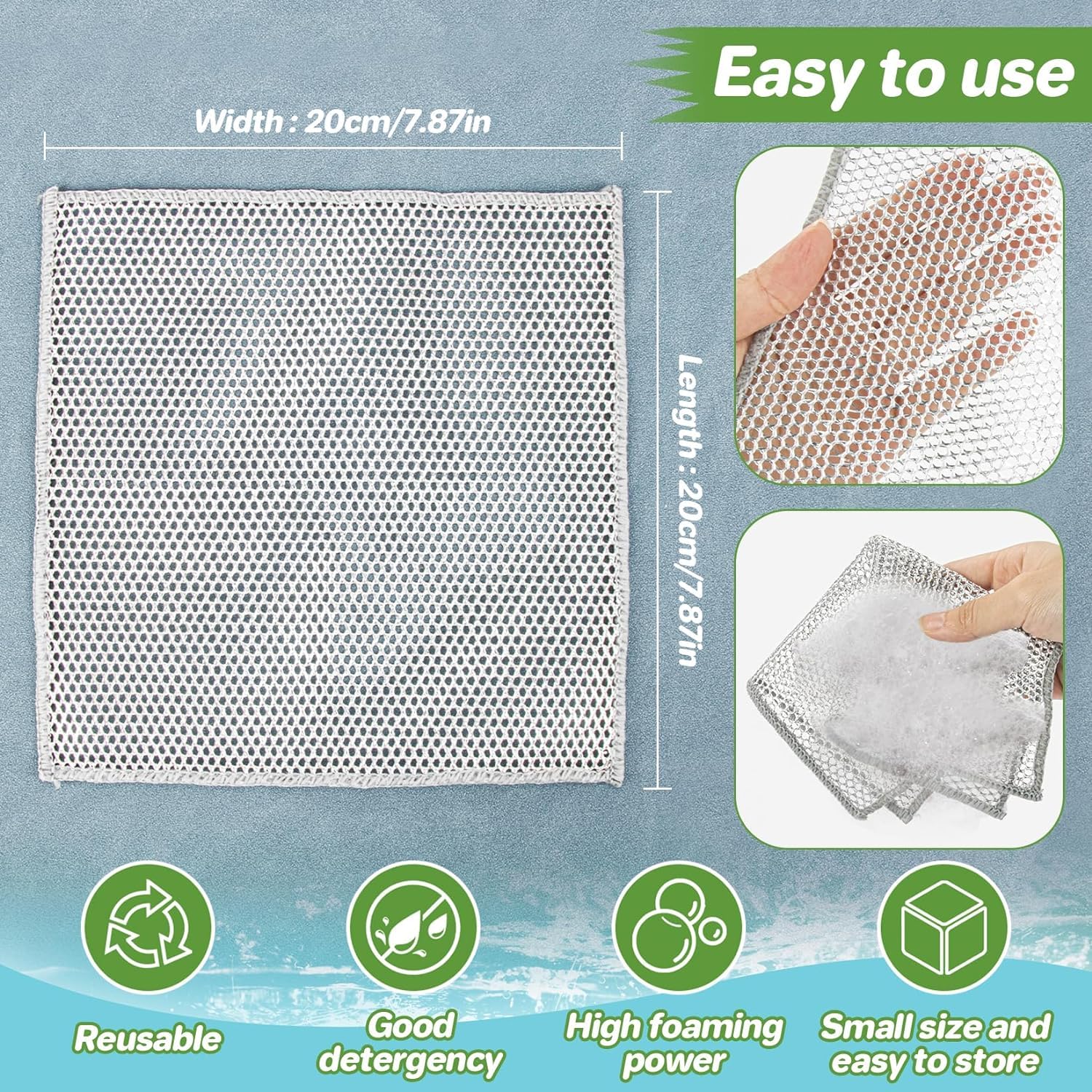 Feelon Non-Scratch Wire Dishcloth & Gap Cleaning Brush - Double-Layer Reusable Dishwashing Pads for Wet & Dry Cleaning - Easy Rinse Kitchen Scrubber for Sinks, Pots, Pans (5 Pack) - Perfect for Tough Grease, Stubborn Stains & Hard-to-Reach Areas