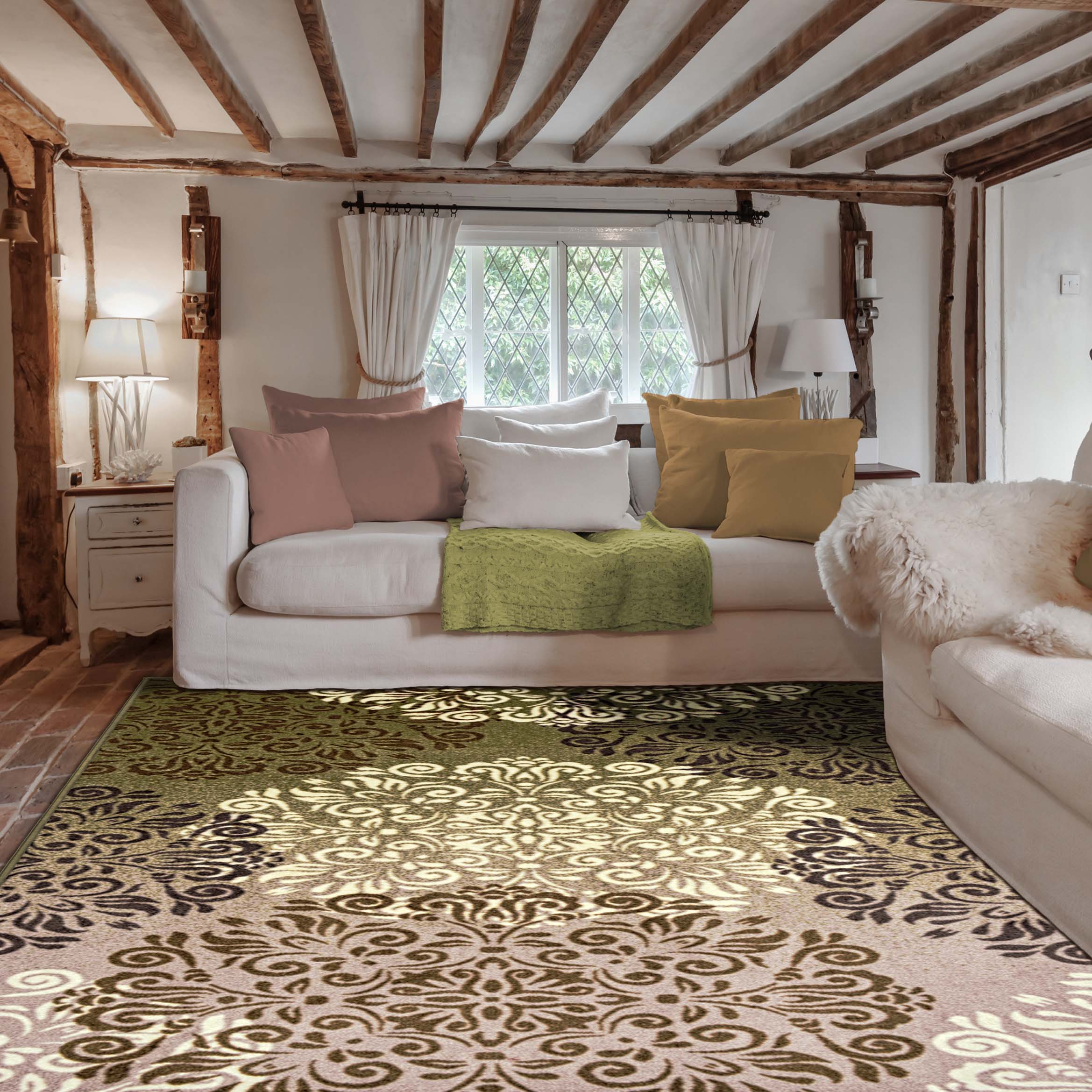 Stylish Hedena Geometric Floral Traditional Non-Slip Indoor Area Rug - Perfect for Living Room, Bedroom & Home Decor